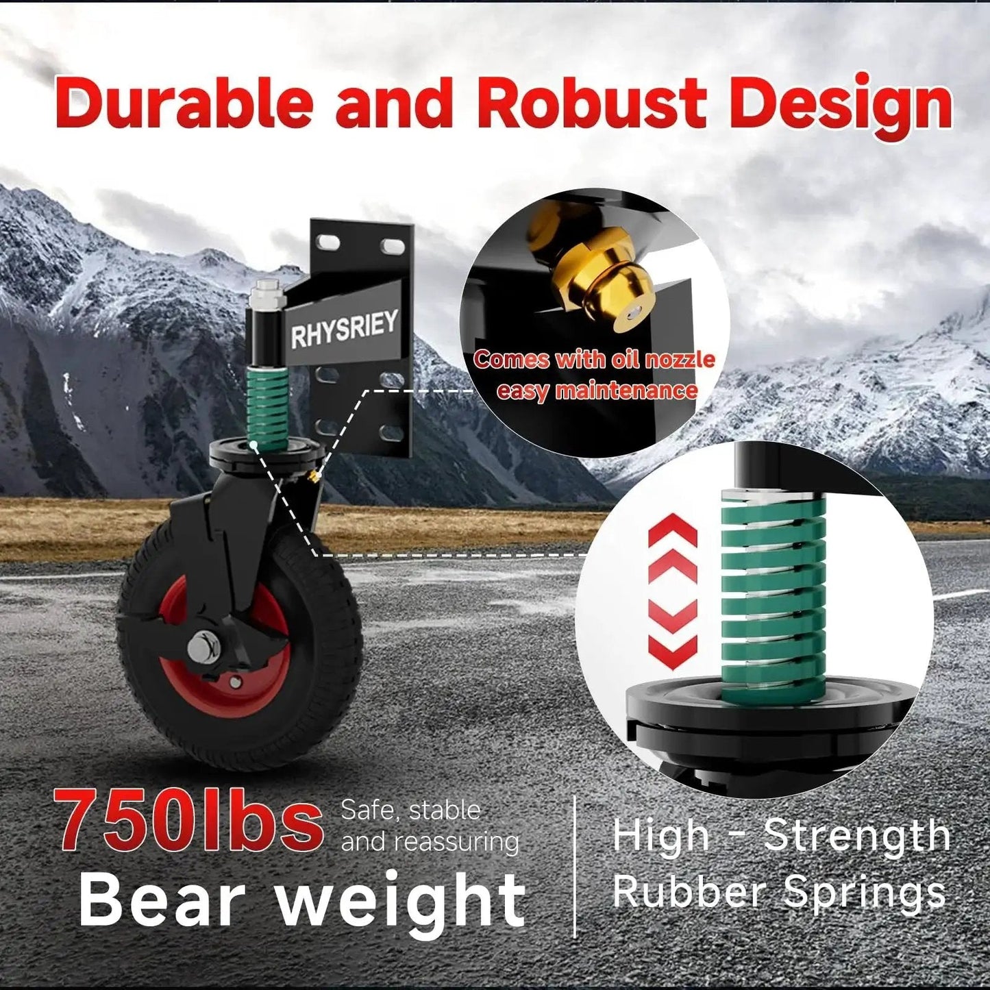 8 Inch Heavy Duty Gate Wheel With Brake For Wooden Gates And Metal Tube Gates, Spring Loaded 750Lbs Capacity, outdoor view