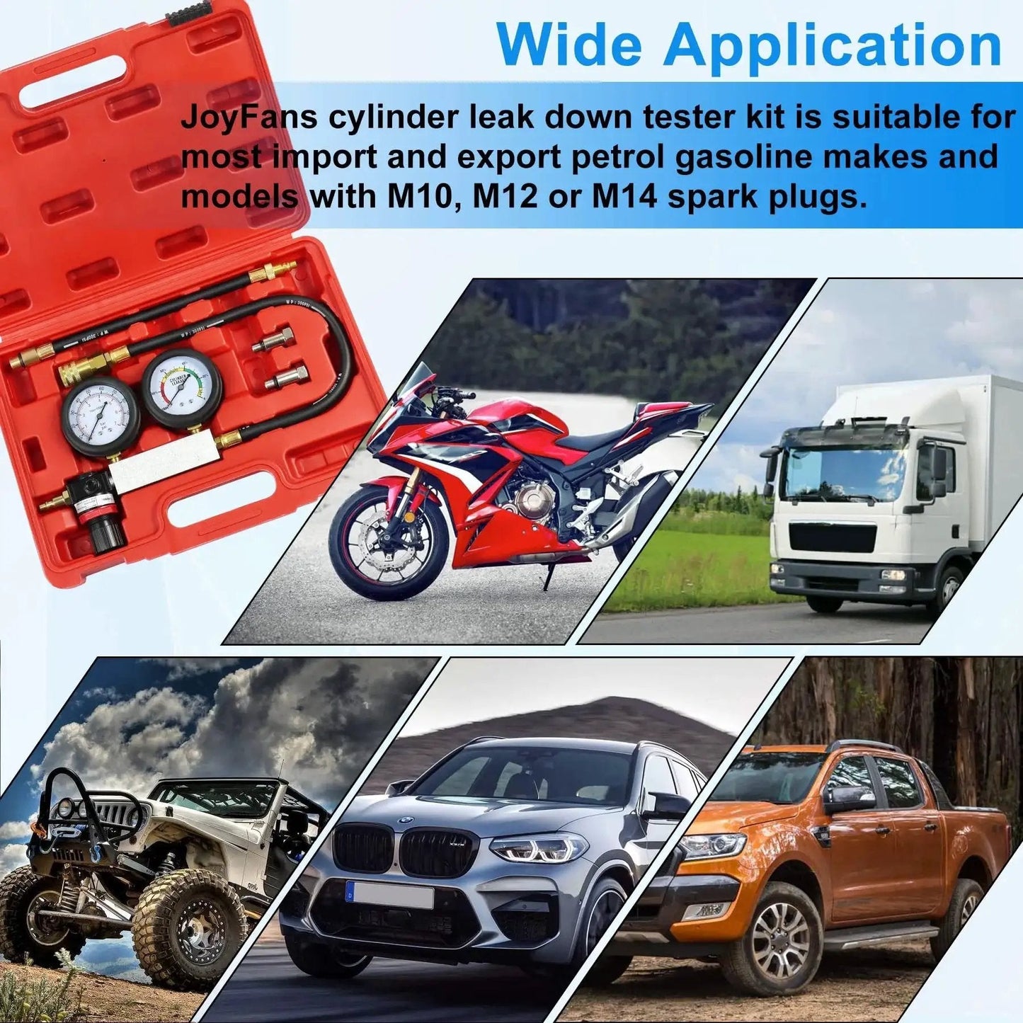 Leak Down Tester Kit With Dual Pressure Gauges For Gasoline Engines By JoyFans, Pro Grade Compression Tool in Red Case
