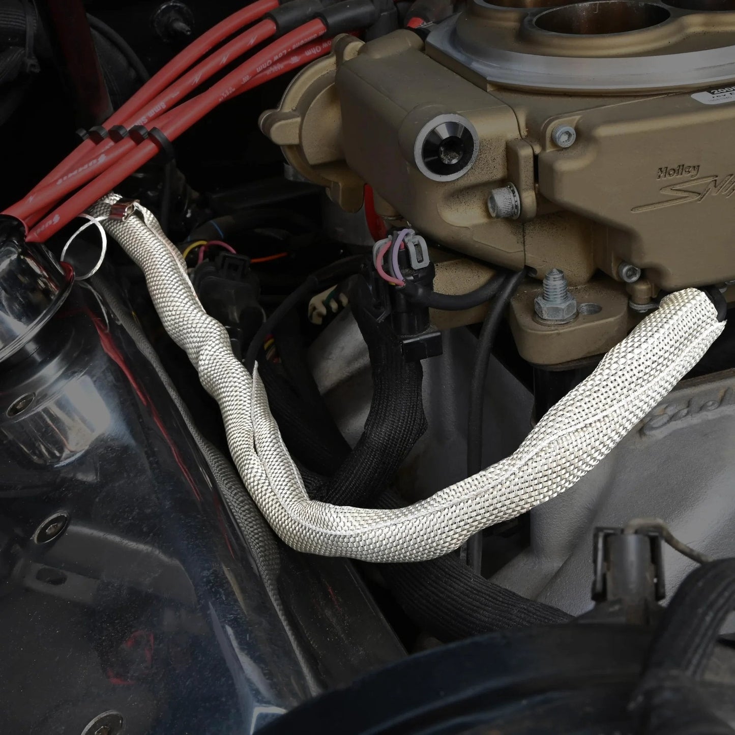 RFI Shield Split Sleeve Half Inch By Thirty Six Feet With Tinned Copper Shielding And A Seventeen Point Five Inch Grounding Strap on engine wiring