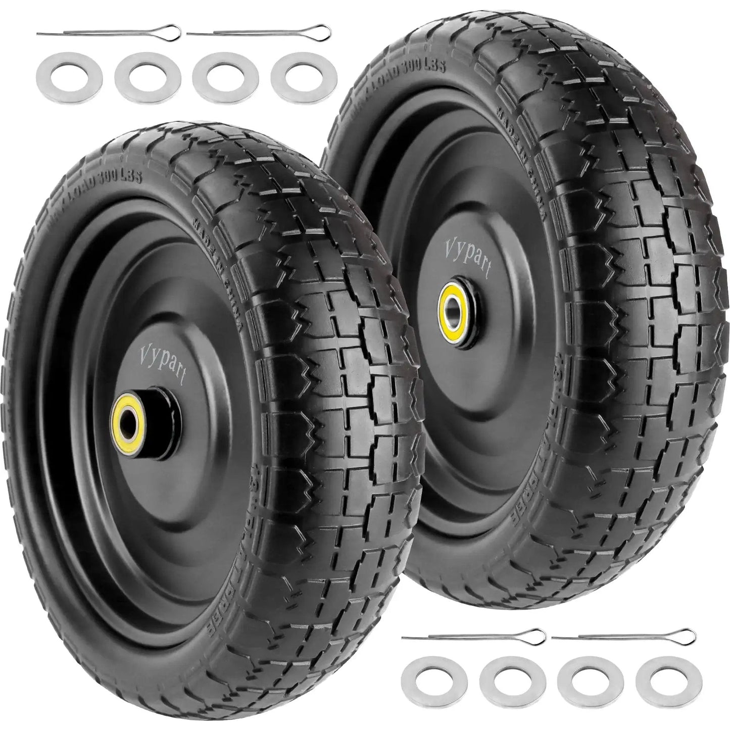 13 Inch Flat Free Wheel Set With 5/8 Inch Bearings And 2.17 Inch Offset Hub For Garden Carts Hand Trucks And Yard Trailers 2 Pack