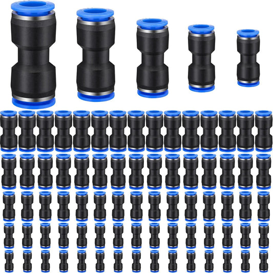 Push To Connect Air Hose Fittings Kit 100 Pieces Straight Pneumatic Quick Release Connectors for 4, 6, 8, 10, 12 mm Tubing