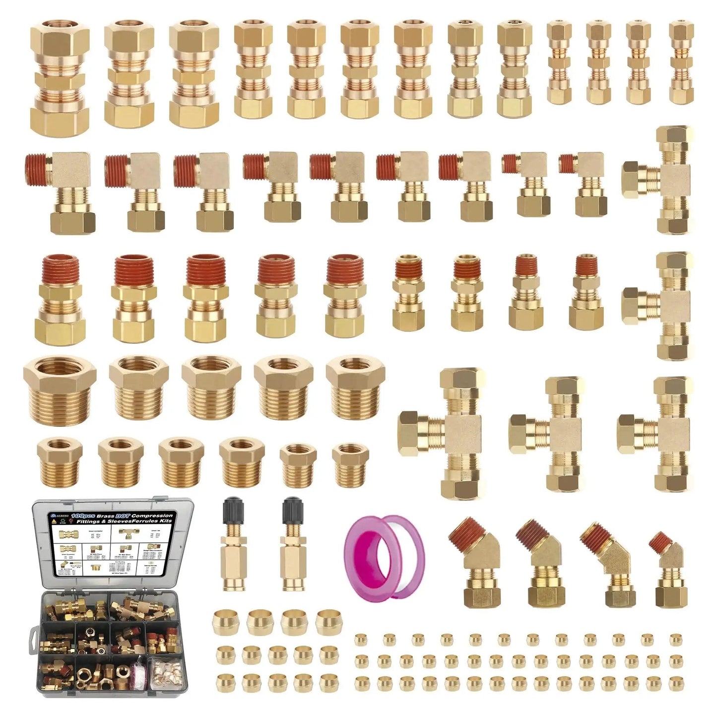 Brass DOT Air Brake Line Fittings Kit For Trucks And Industrial Systems Heavy Duty 109 Piece Assortment Ailbiuko