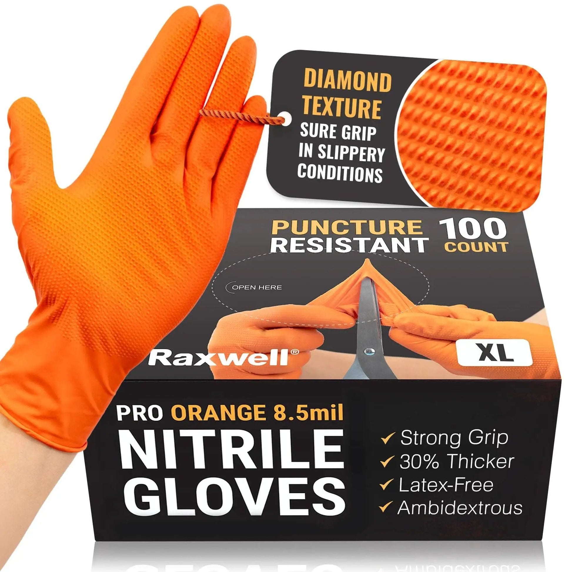 Diamond Texture Nitrile Gloves With Superior Grip And Puncture Resistance, Powder Free Disposable Protection For Sensitive Skin, Large Size, Orange