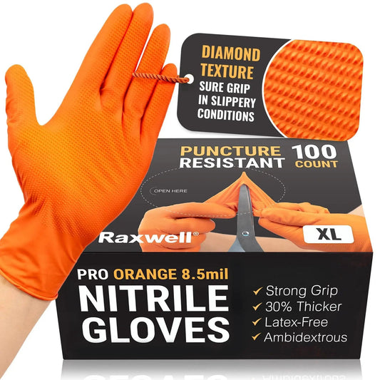 Diamond Texture Nitrile Gloves With Superior Grip And Puncture Resistance, Powder Free Disposable Protection For Sensitive Skin, Large Size, Orange