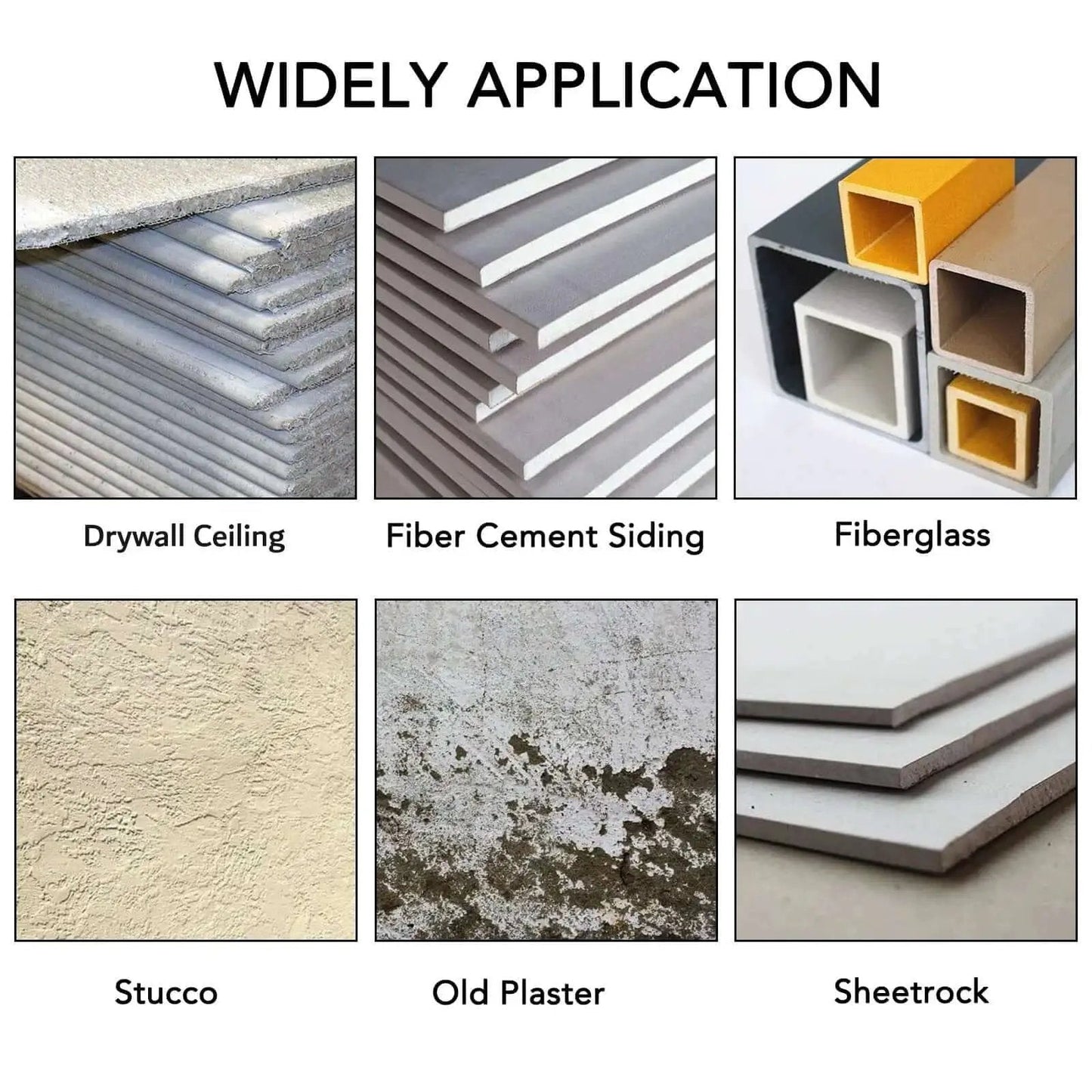 Various materials like drywall, fiber cement, fiberglass, stucco, plaster, and sheetrock for Six And A Quarter Inch Carbide Grit Hole Saw