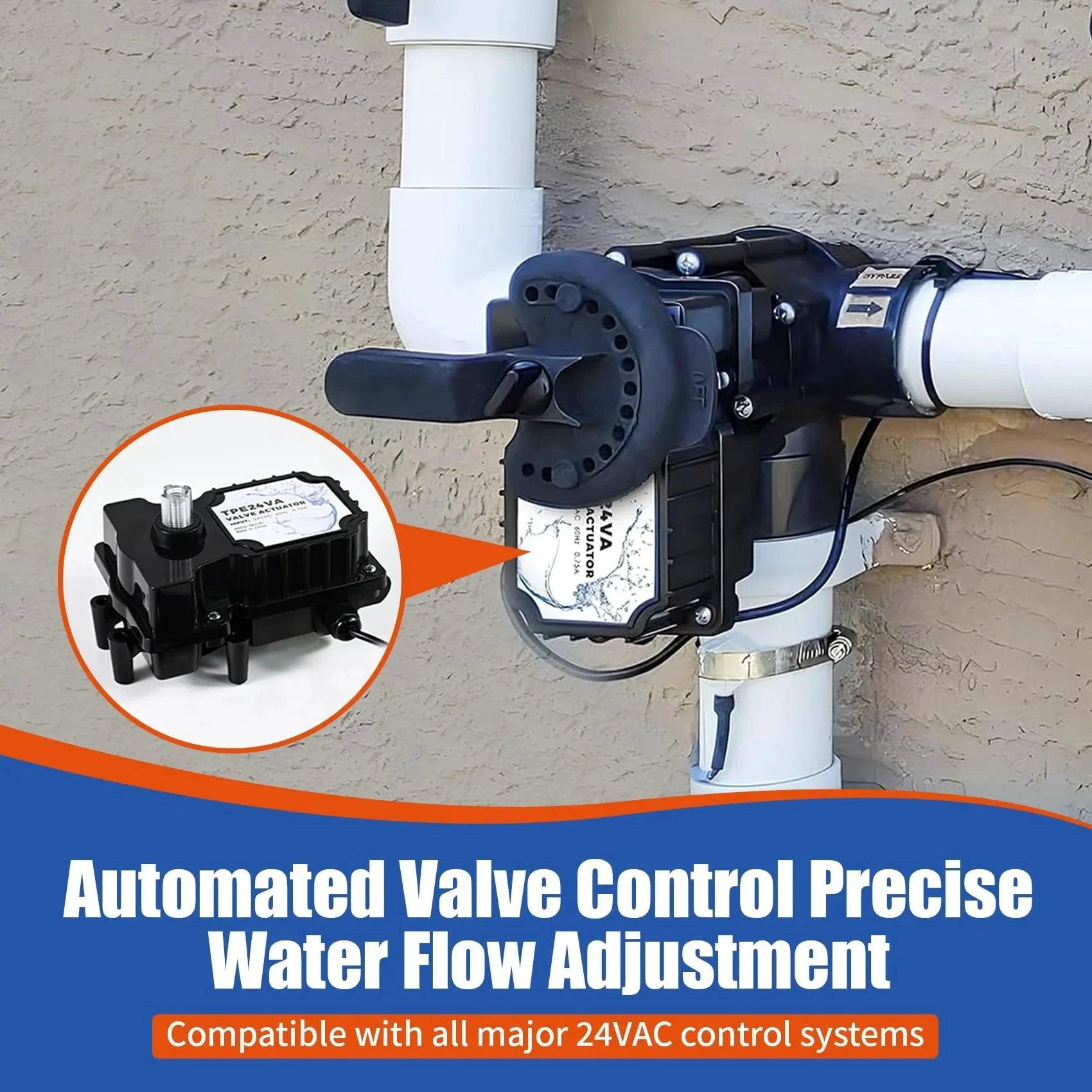Universal 24 Volt Pool Valve Actuator Replacement For 24VAC Control Systems installed on pool pipes