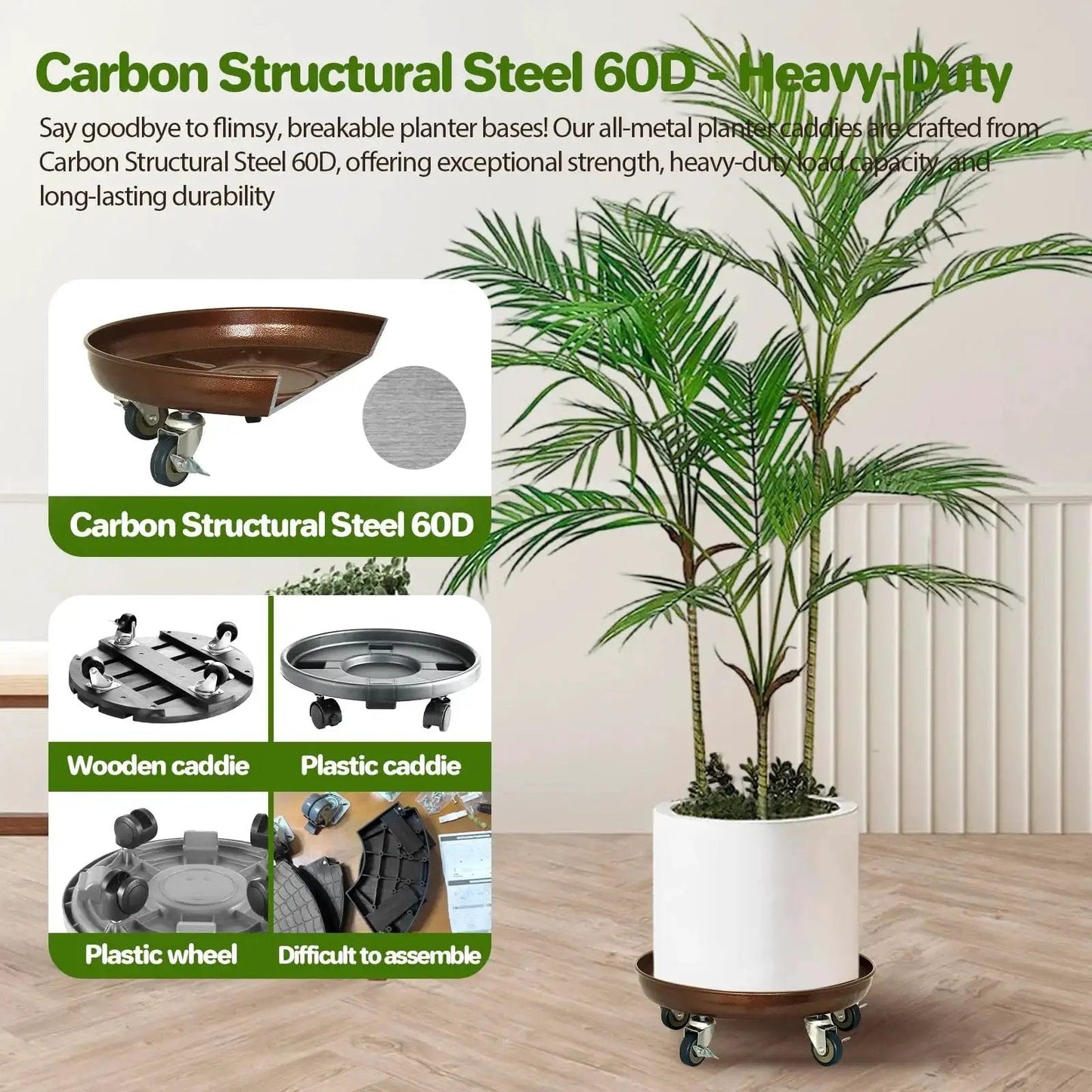 Heavy Duty Rolling Plant Caddy With Wheels 12 Inch Plant Stand Supports Up To 320 Lbs Durable Metal Construction With Locking Casters