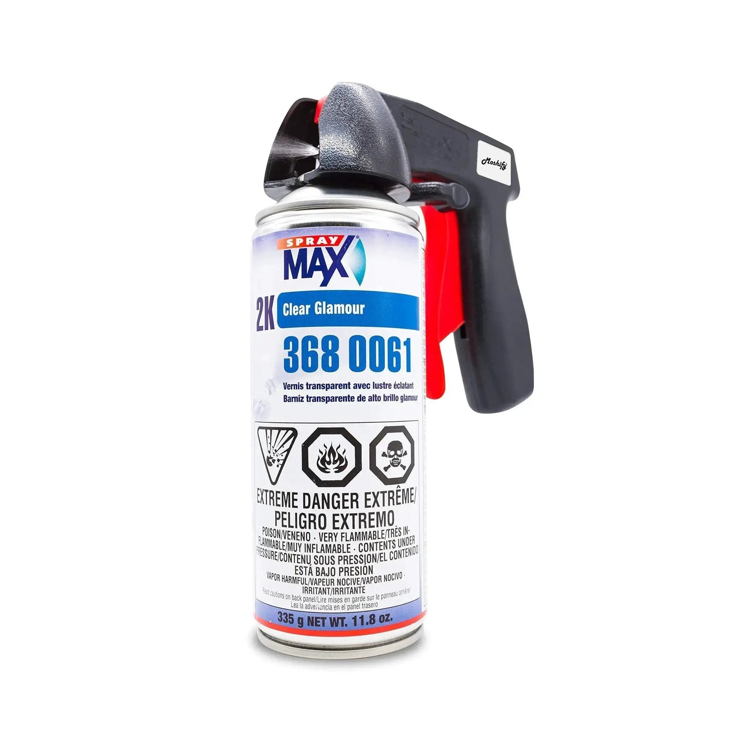 Two Stage 2K Clear Coat Aerosol With Trigger For High Gloss Automotive Finish, front view.