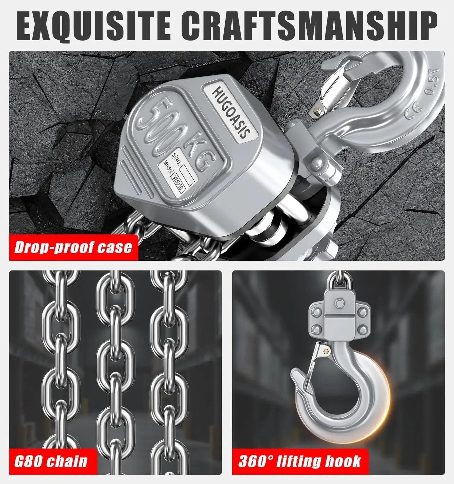 Image of Mini Lever Hoist Half Ton Ratchet Chain 10 Ft Aluminum G80 Dual Brake Puller showing hooks and chain details