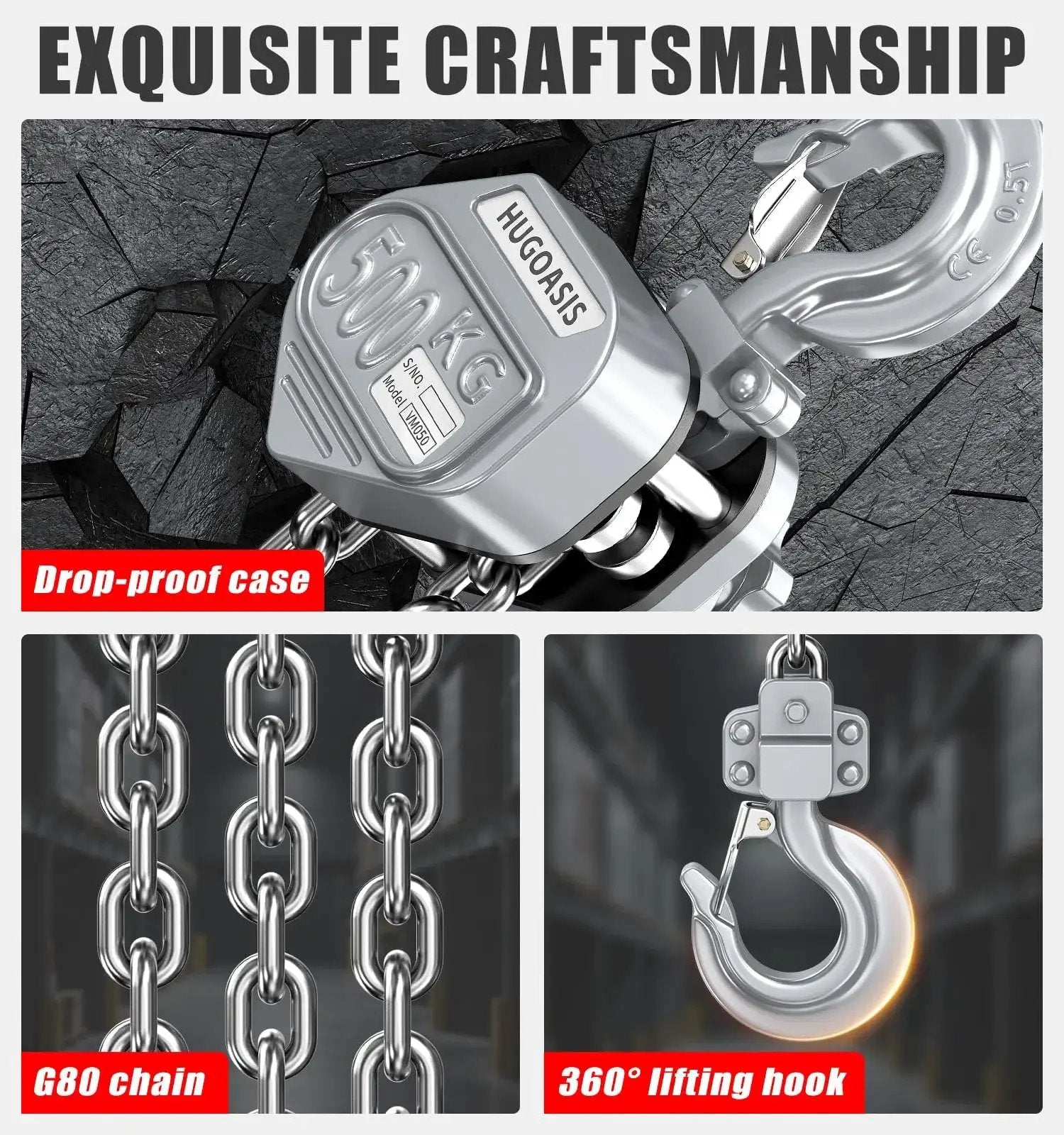 Image of Mini Lever Hoist Half Ton Ratchet Chain 10 Ft Aluminum G80 Dual Brake Puller showing hooks and chain details