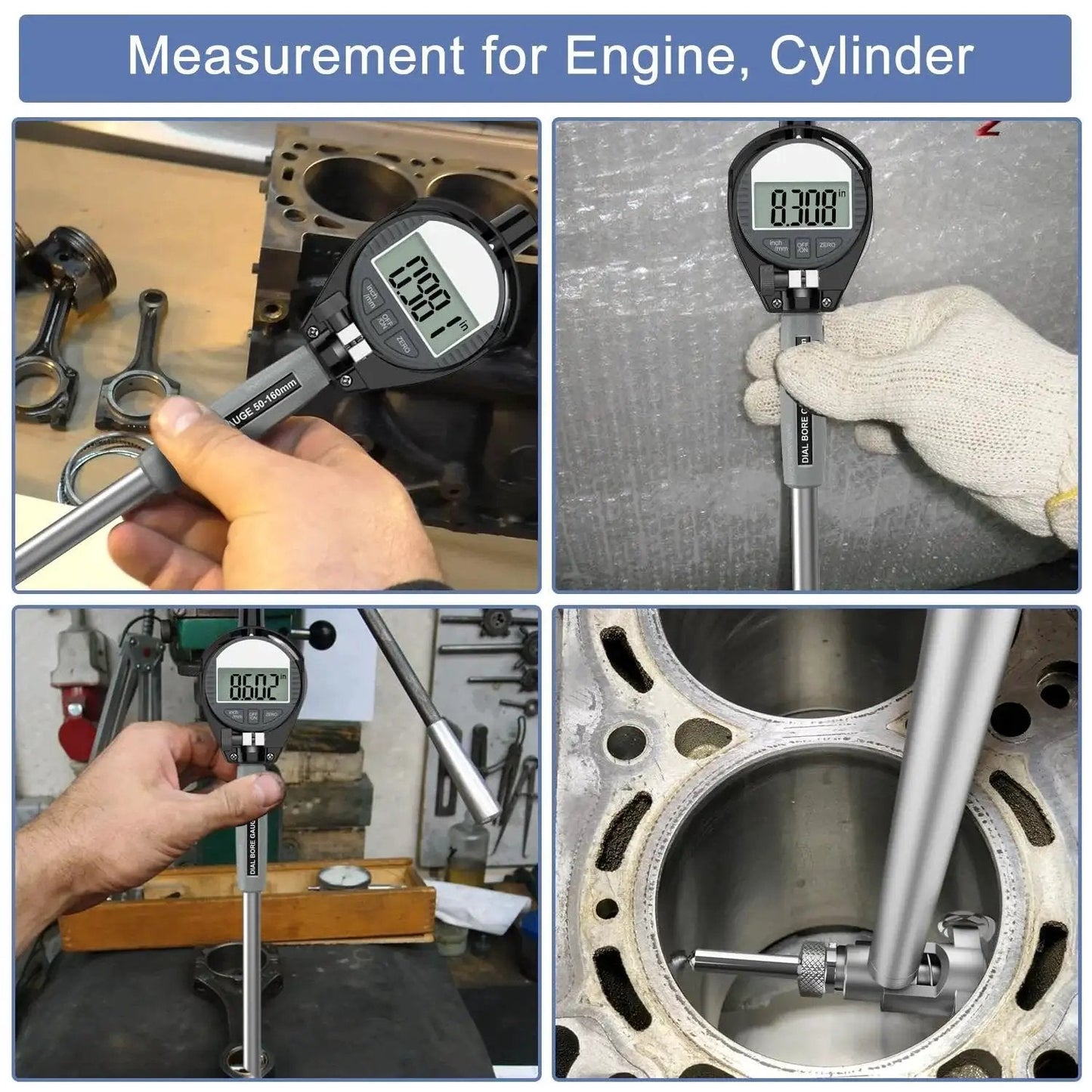 Digital Bore Gauge Set With LCD Dial Indicator For Cylinder Measurement In Engines 2 To 6 Inch Bore Range With 0.0003 Inch Precision Includes 12 Anvils HDLNKAK Gearhead Favorite Pro Grade Machinist Quality For Out Of Round And Cylinder Tolerance Checks in use.