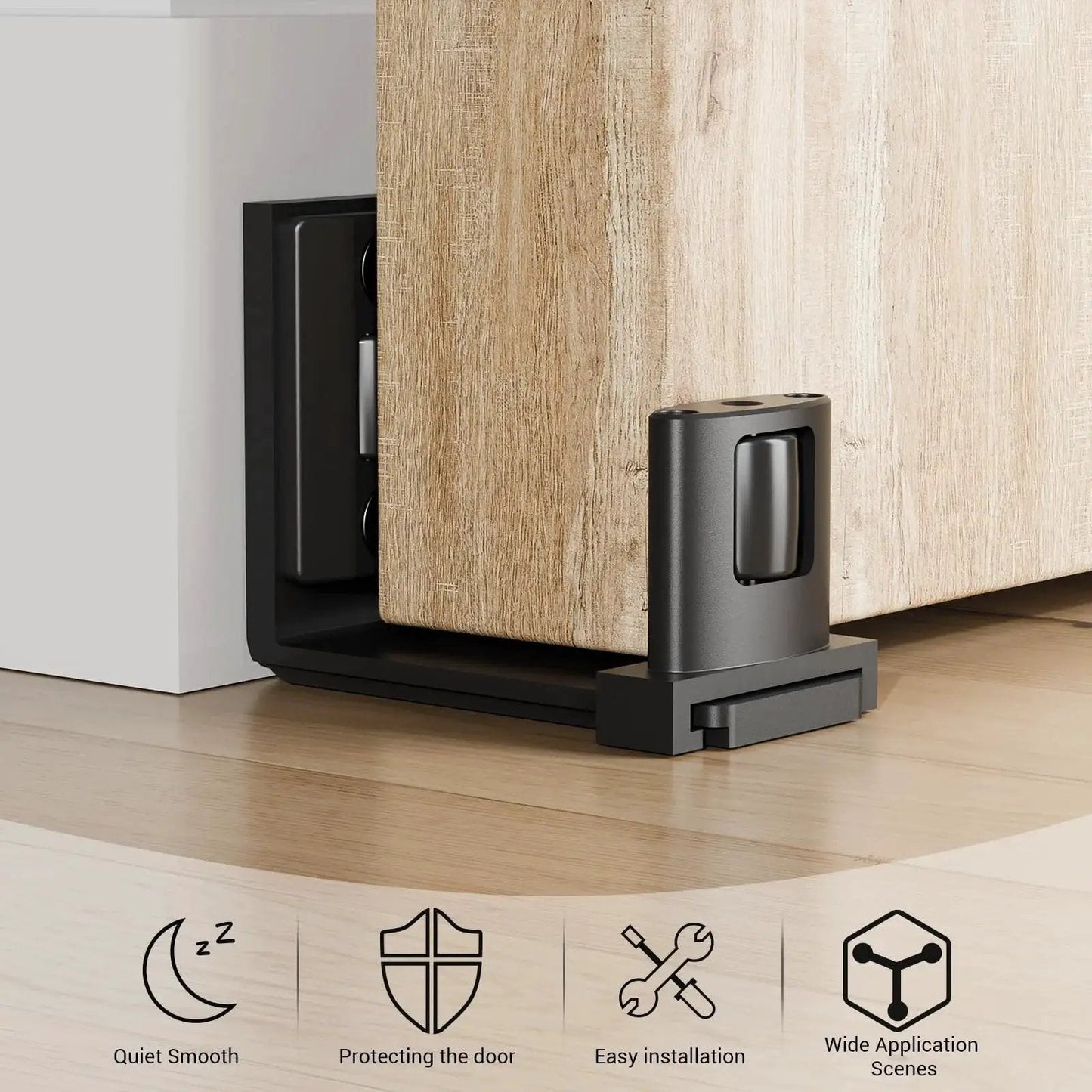 Sliding Barn Door Bottom Floor Guide With Adjustable U Shaped Flat Bottom For Quiet Smooth Operation Wall Mounted Black Finish