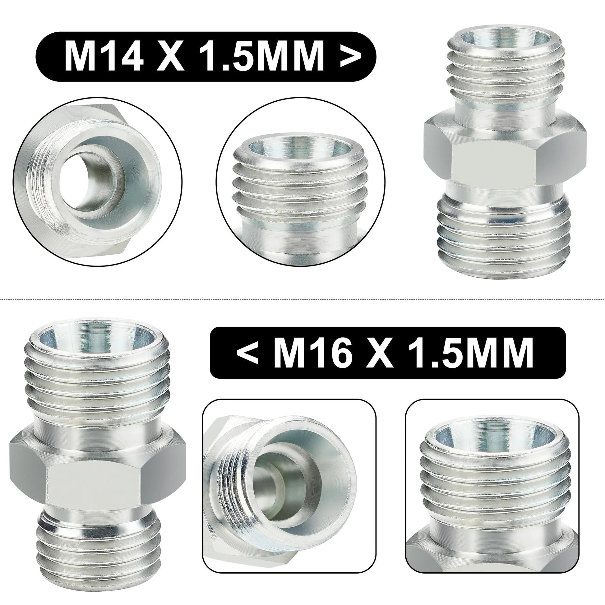 M14 To M16 Hydraulic Adapter Fittings 4 Pack For Mini Excavator Hose Connections With DIN Style BSP Threads, M14 X 1.5 To M16 X 1.5 Thread Compatibility