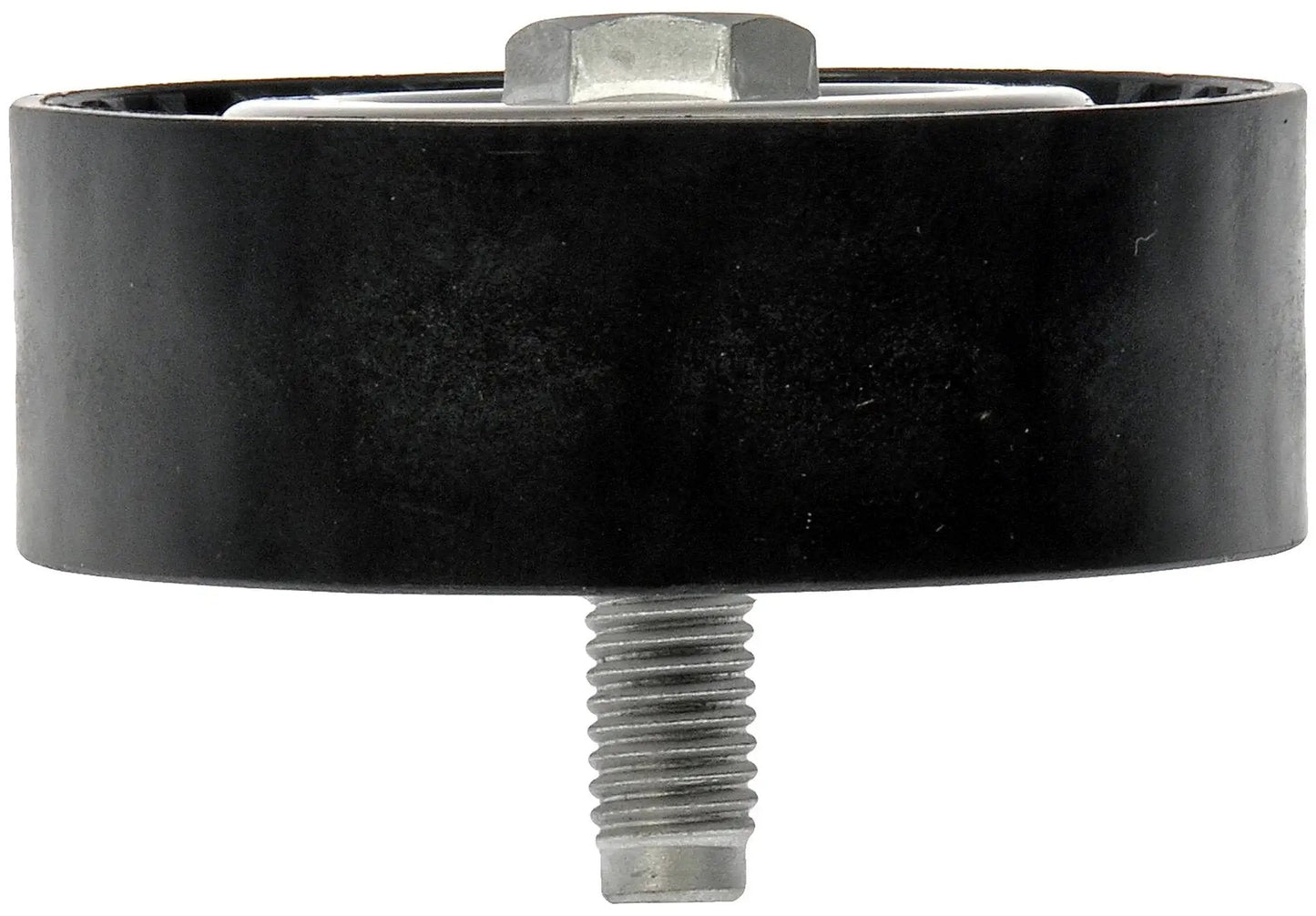 Side view of Direct Replacement Accessory Drive Belt Idler Pulley For Select Vehicles That Squeal Or Groan, Restores Performance And OE Fit, Easy Install, Durable Construction, Dorman 419-598 Aftermarket Replacement Part.