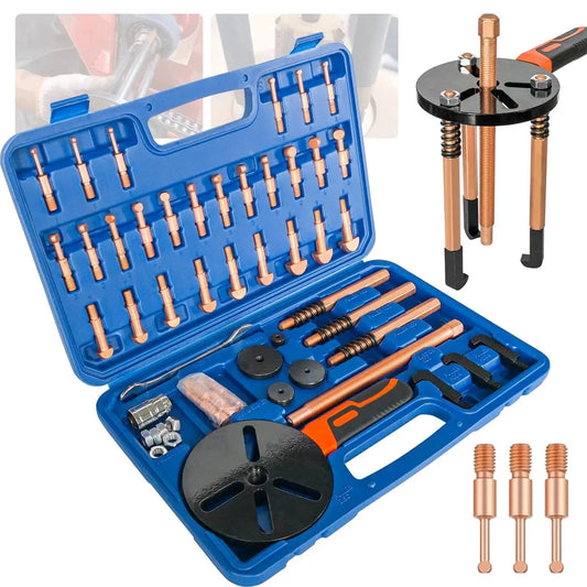 55 In 1 Bearing Puller Kit With Inner Hole Three Jaw Puller For Cars Motorcycles And Agricultural Machinery Switchable Two Mode Blind Hole Bearing Puller And Separator Set In Blue Storage Case with components displayed