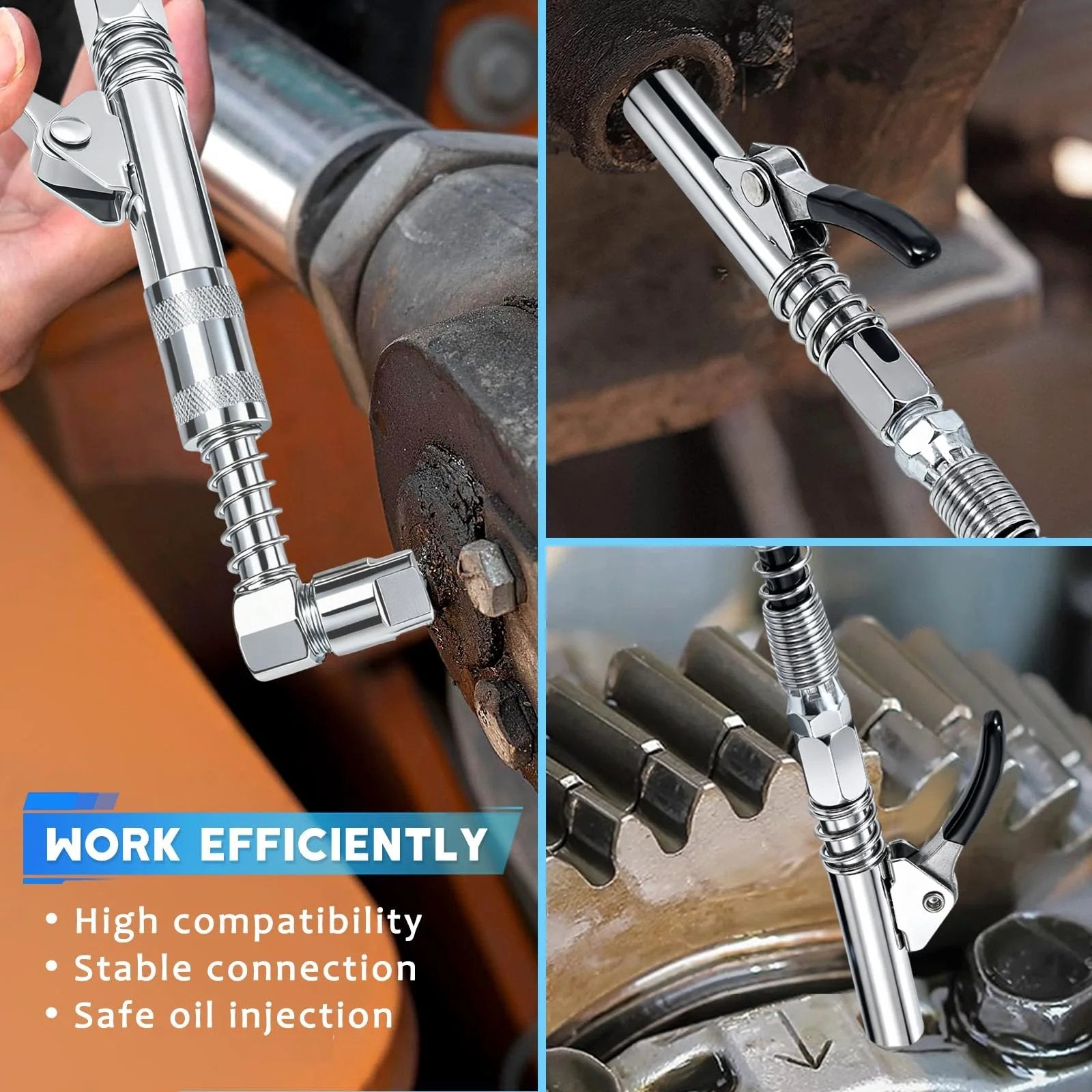 Grease Gun Fittings Accessory Kit Pro Grade With 90 Degree Grease Coupler Adapter And Sleeves in use on machinery