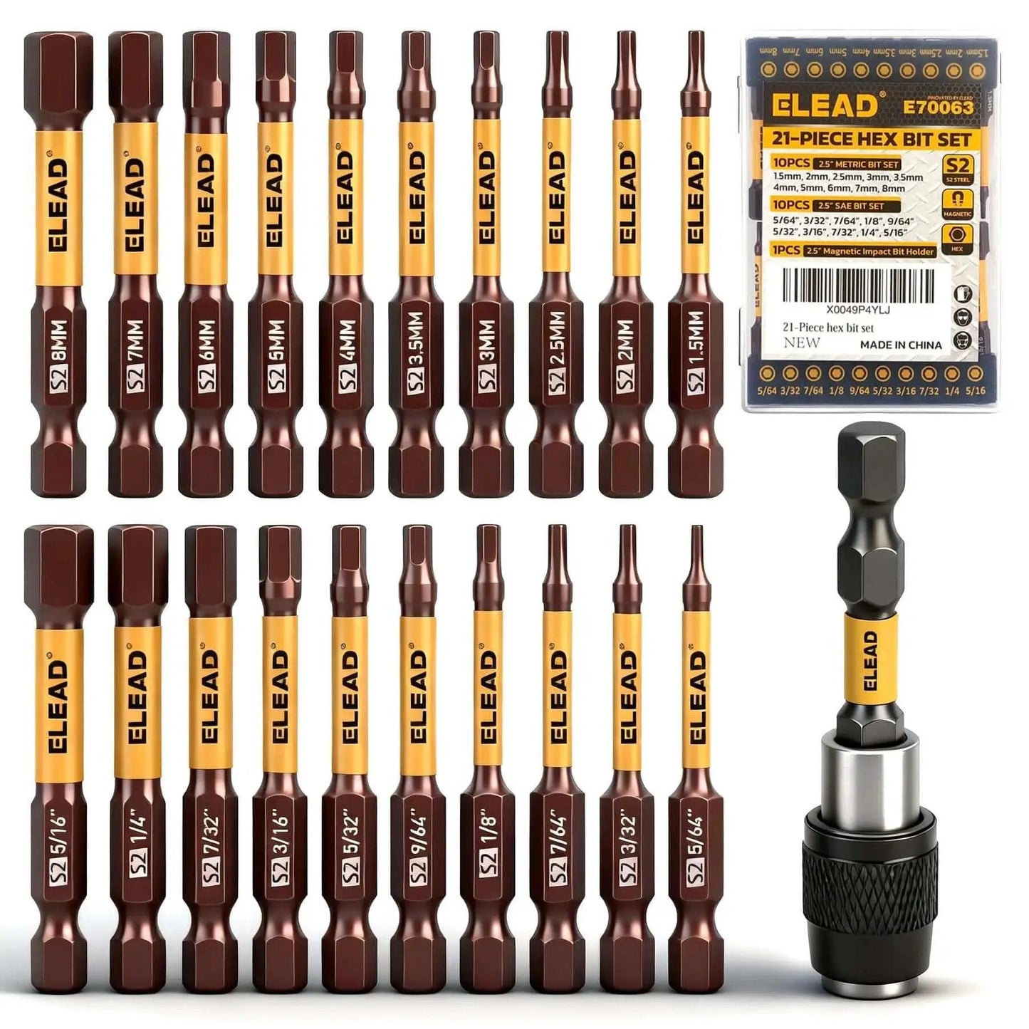 21 Piece Two And A Half Inch Allen Wrench Hex Drill Bit Set With Magnetic Bits For SAE And Metric Sizes Durable Pro Grade Impact Ready