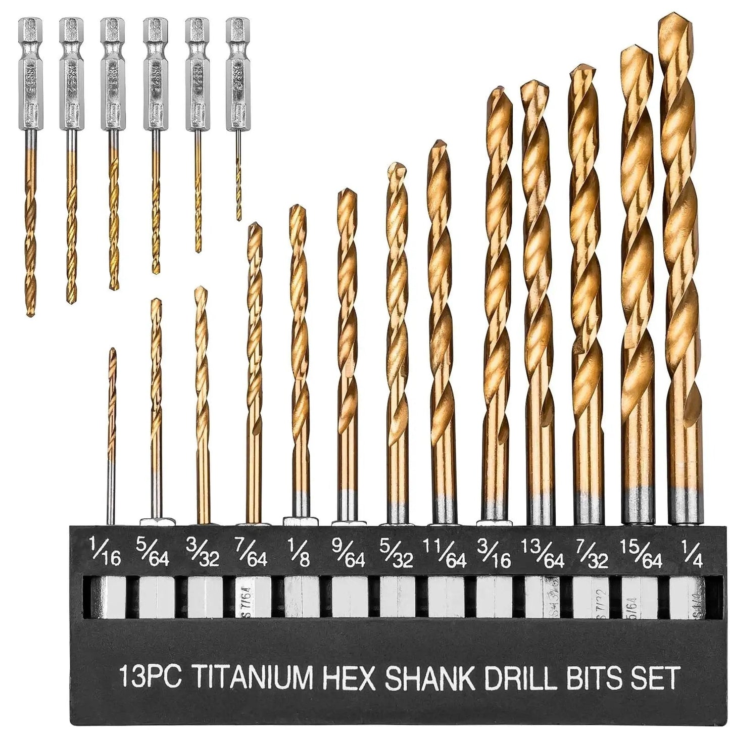19 Piece Hex Shank Drill Bit Set With Holder For Metal Wood Plastic Pro Grade Titanium Coated HSS Twist Bits 4241