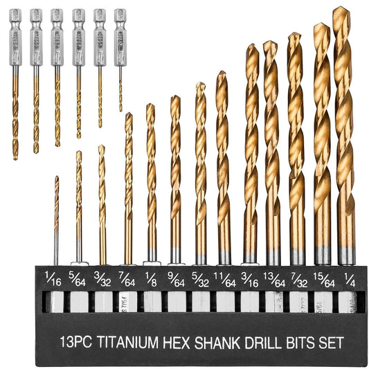 19 Piece Hex Shank Drill Bit Set With Holder For Metal Wood Plastic Pro Grade Titanium Coated HSS Twist Bits 4241