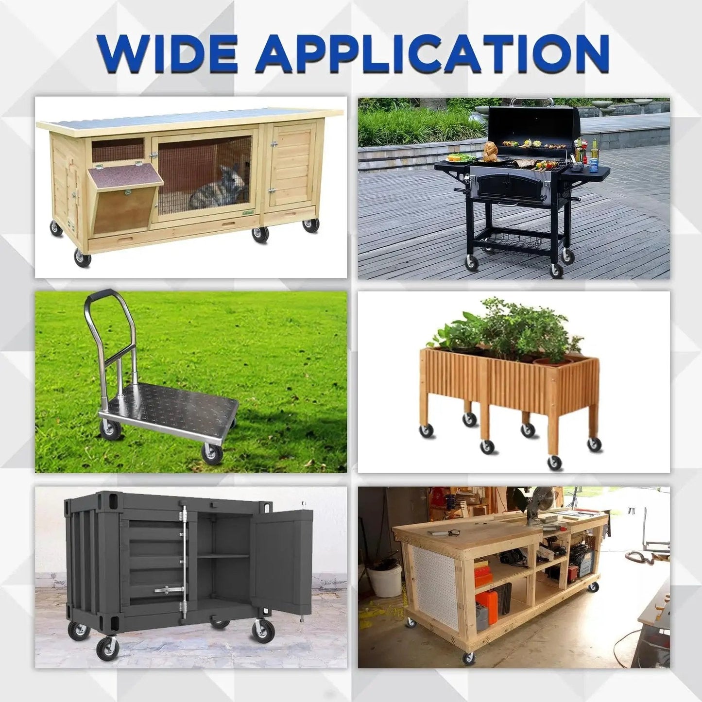 8 Inch Pneumatic Swivel Caster Wheels With Zinc Top Plate And 360 Degree Rotation For Cart Dolly Trolley Workbench And Wagon shown in various applications