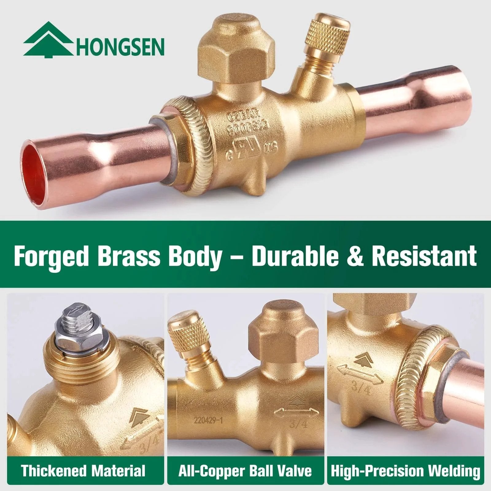 Beefy Brass Refrigeration Ball Valve Three Eighths ODF With Helium Leak Tested And Leak Proof Sealing High Pressure 900 PSI Copper Tube