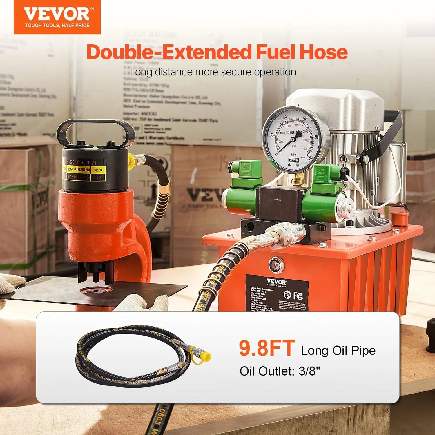 Beefy 10000 PSI Hydraulic Electric Pump With Double Acting 750W Copper Core Motor And 8L Power Pack Cylinder, includes hoses