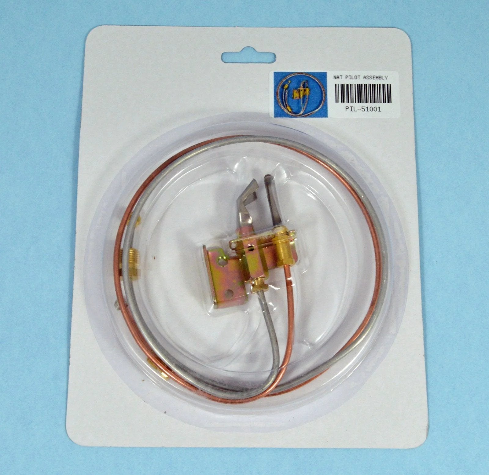 Natural Gas Water Heater Pilot Assembly With Thermocouple And 24 Inch Tubing Replacement Kit, packaged on display card