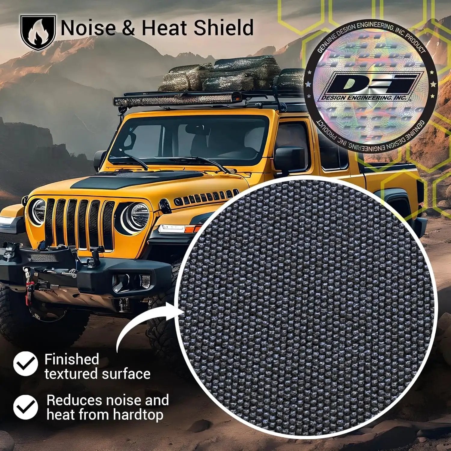Boom Mat Black Sound Deadening Headliner For Jeep Wrangler JL 2018 Up Custom Fit with textured surface detail