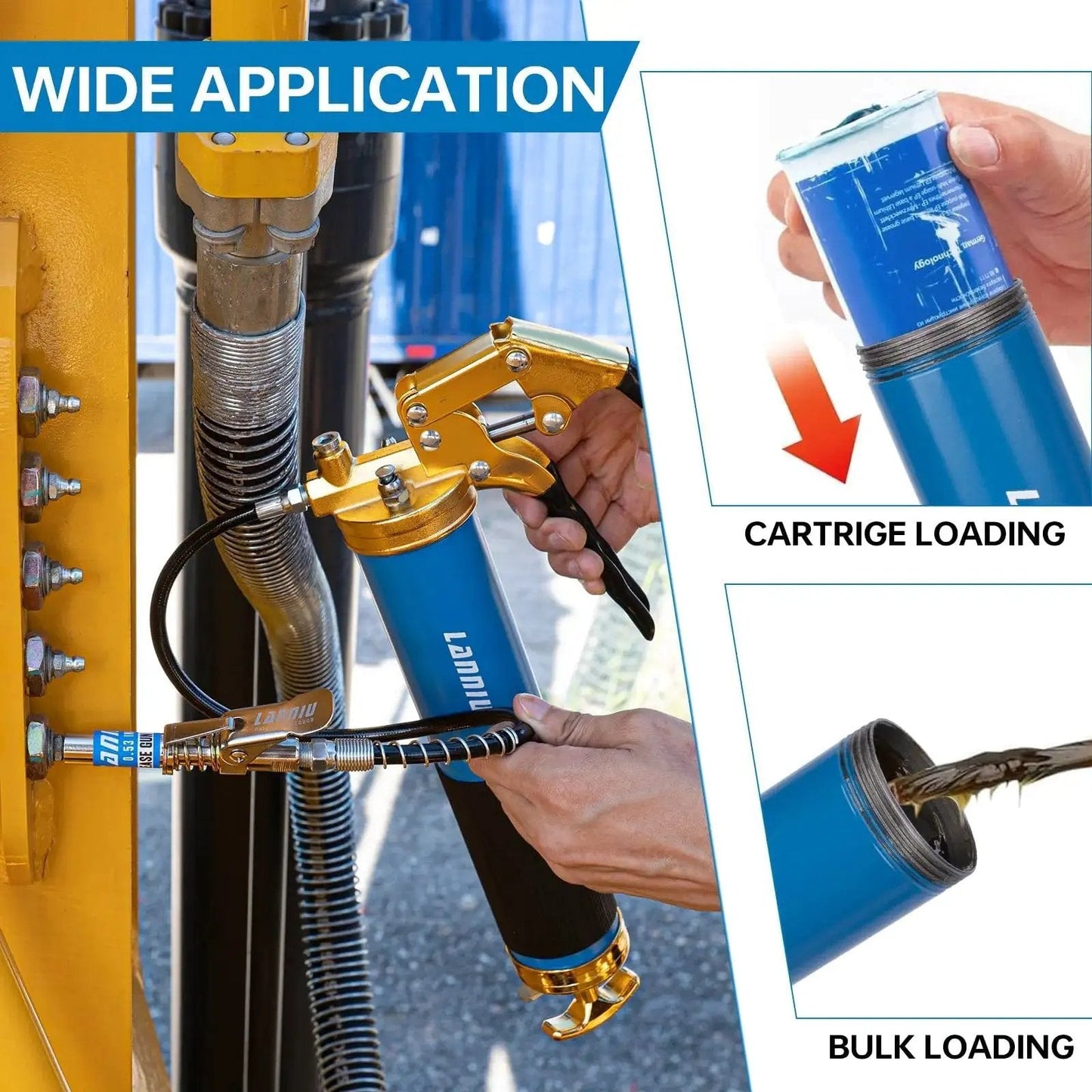 Heavy Duty 8000 PSI Pistol Grip Grease Gun Kit With 14 Oz Capacity 0.53 Inch Coupler And 90 Degree Adapter 18 Inch Flexible Hose for maintenance