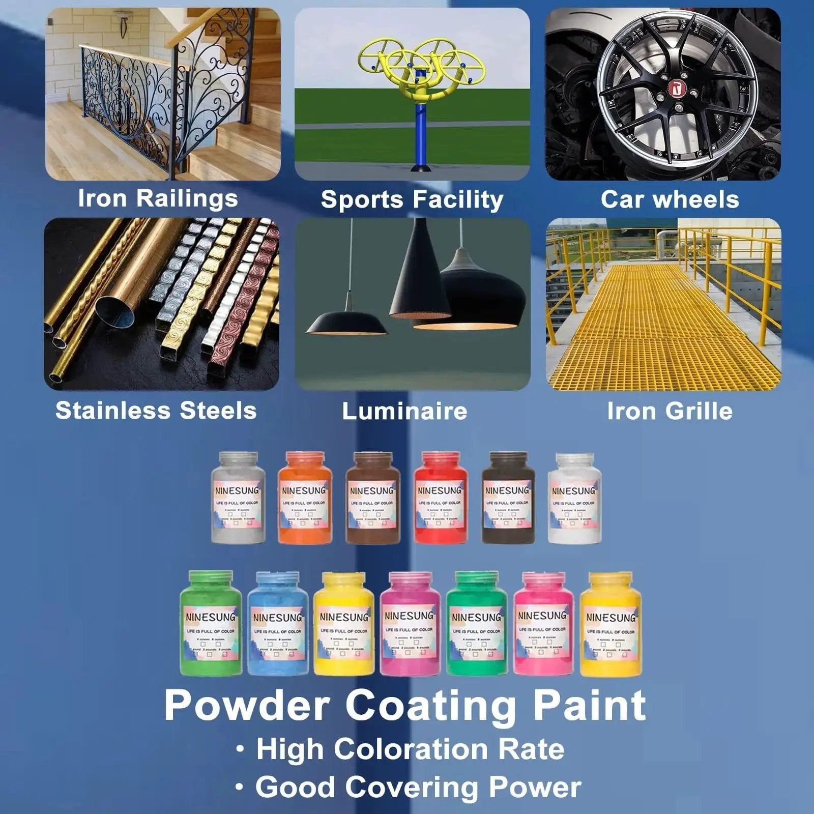 Powder Coating Paint For Metal Surfaces And Steel Structures Sky Blue 32 Oz Rust Proof Anti Corrosive High Heat Resistant Durable Coating