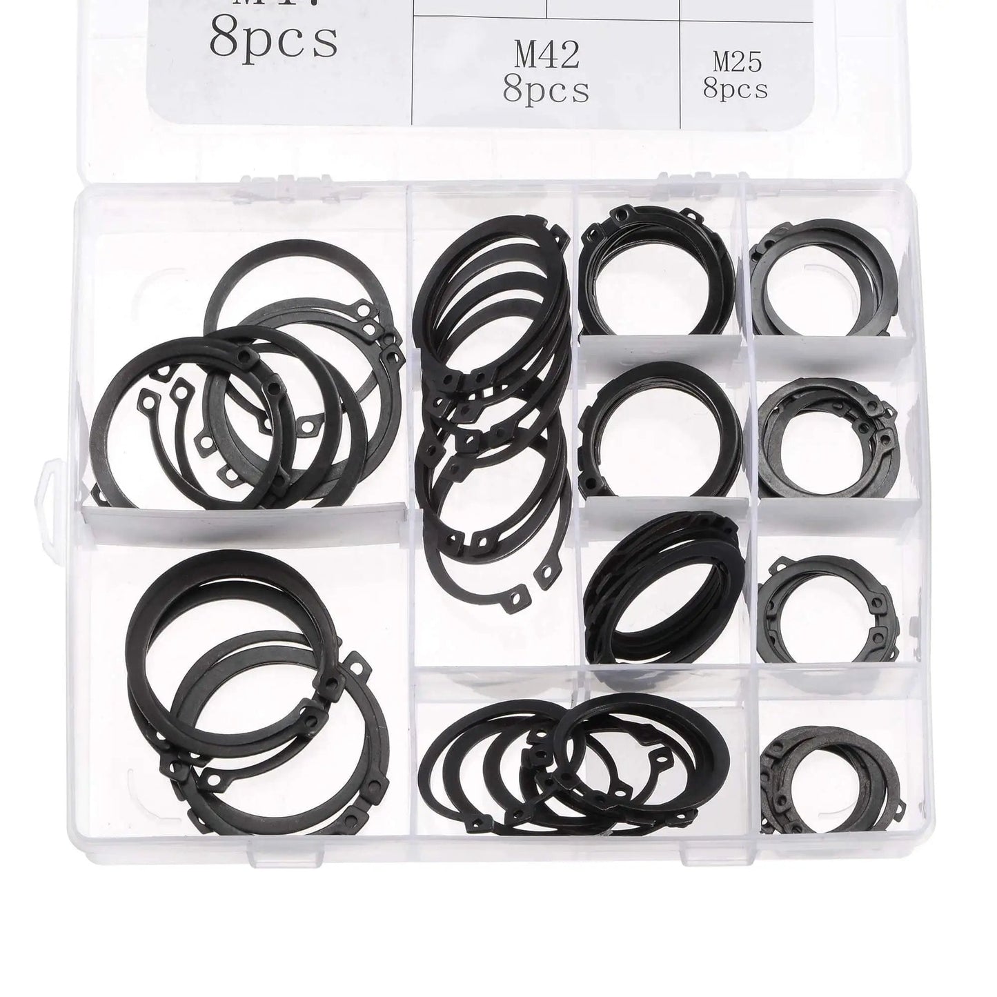 External Retaining Ring Kit 88 Pcs 11 Sizes Carbon Steel Snap Ring Assortment in case, black finish, for DIY repairs