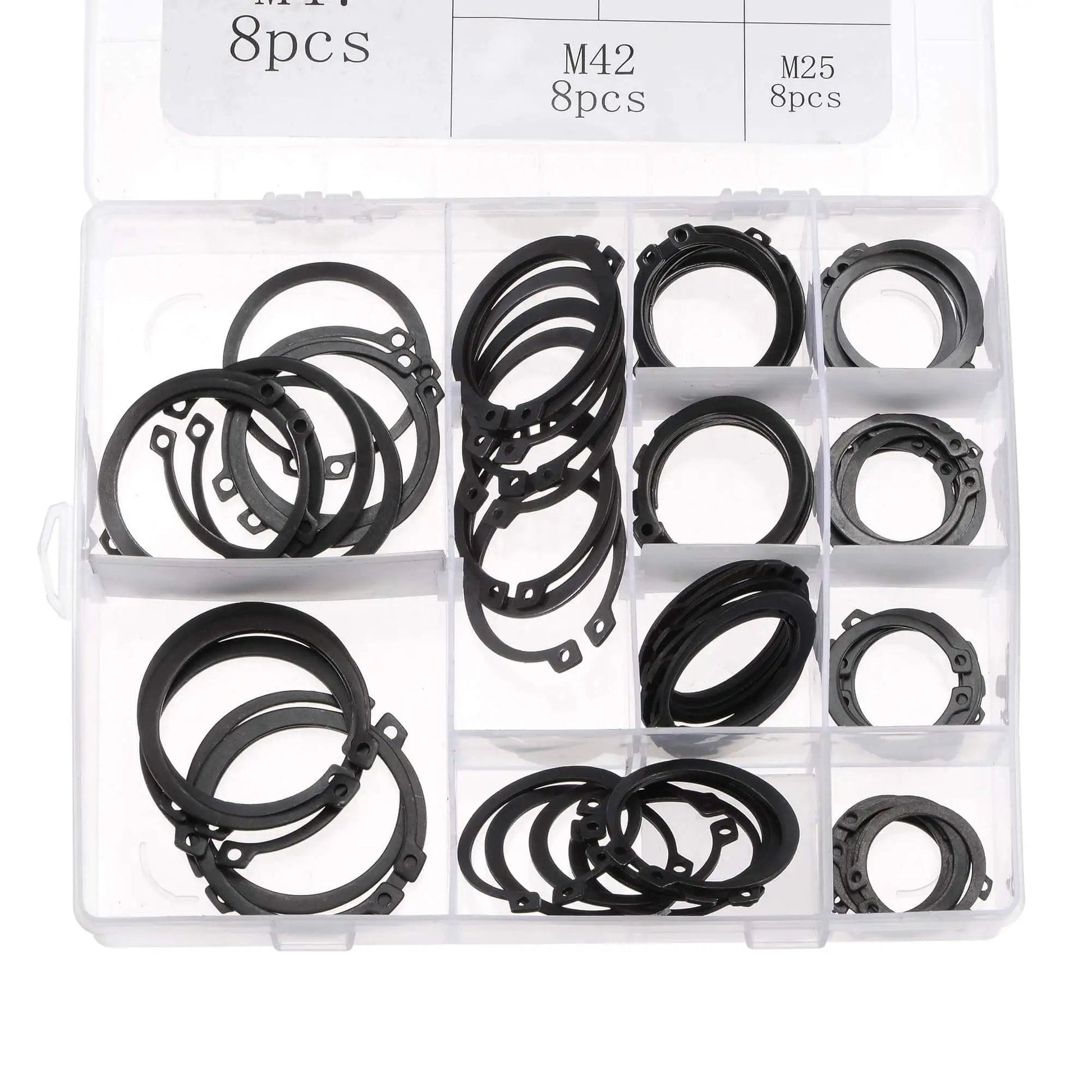 External Retaining Ring Kit 88 Pcs 11 Sizes Carbon Steel Snap Ring Assortment in case, black finish, for DIY repairs