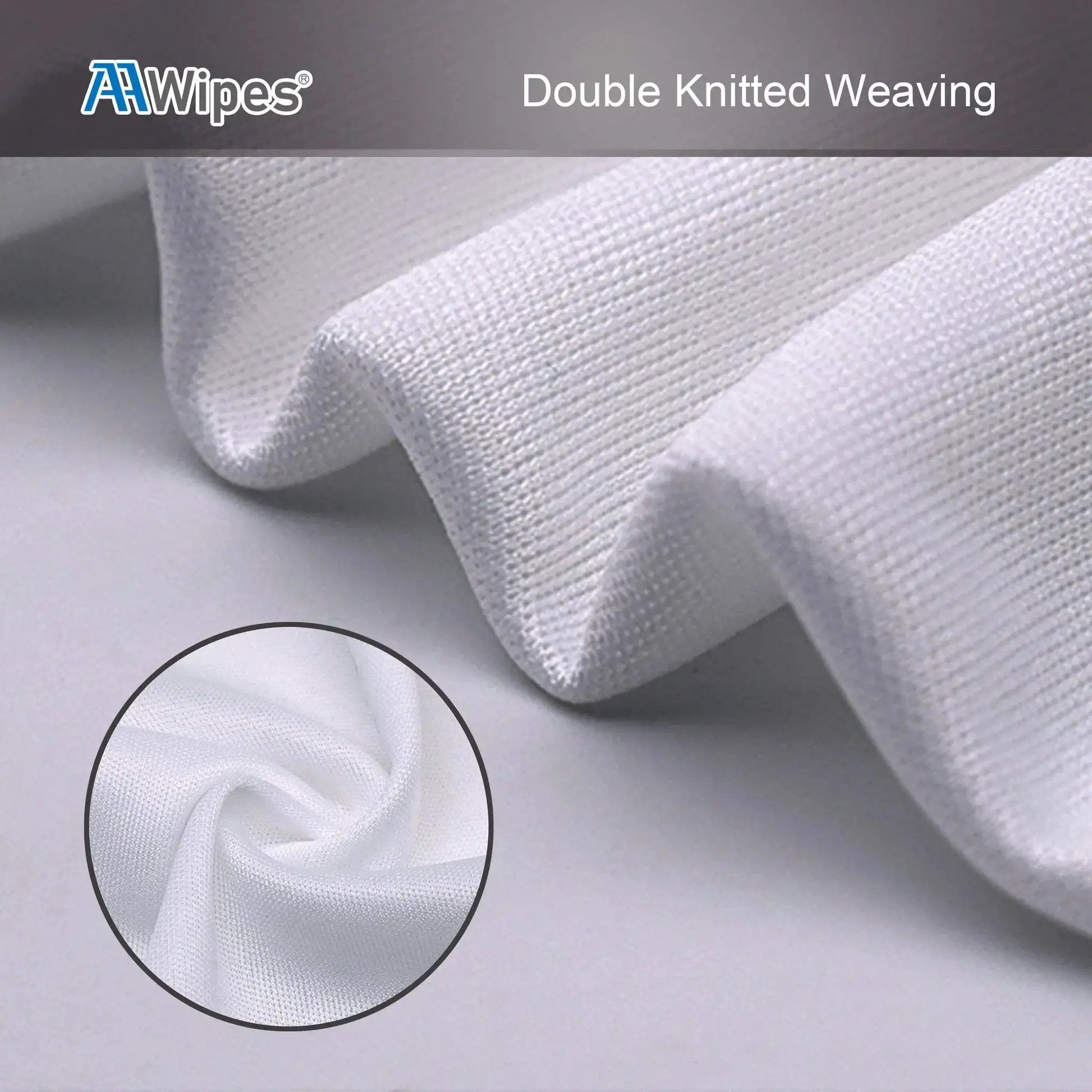 Ultra Soft Cleanroom Cloth Wipes 6x6 Inch 150 Count Polyester Microfiber fabric close-up showing double knitted weave