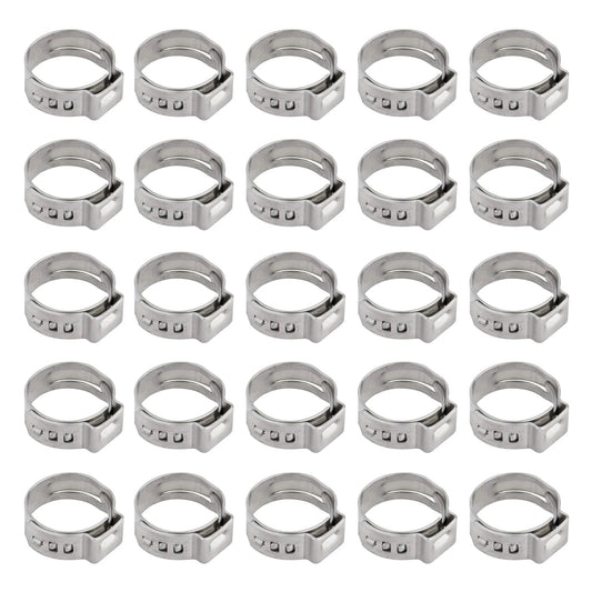 25 Pack 304 Stainless Steel Single Ear Hose Clamps Stepless 10.3-12.8mm Fit Corrosion Resistant No Protrusion Inner Heavy Duty Quick Clamp Kit For Automotive Marine By ISPINNER visible in rows