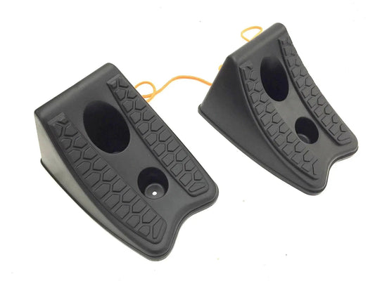 Heavy Duty Wheel Chocks Two Pack for Tire Stabilization and Safe Vehicle Lifting, black rubber material, front view