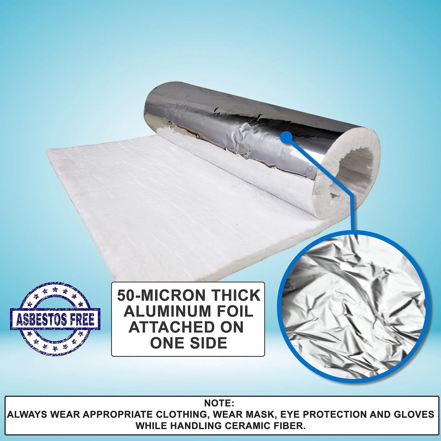 Ceramic Fiber Blanket With Aluminum Foil Facing For High Temp Insulation Half Inch Thick By 24 In By 36 In Rugged And Reliable
