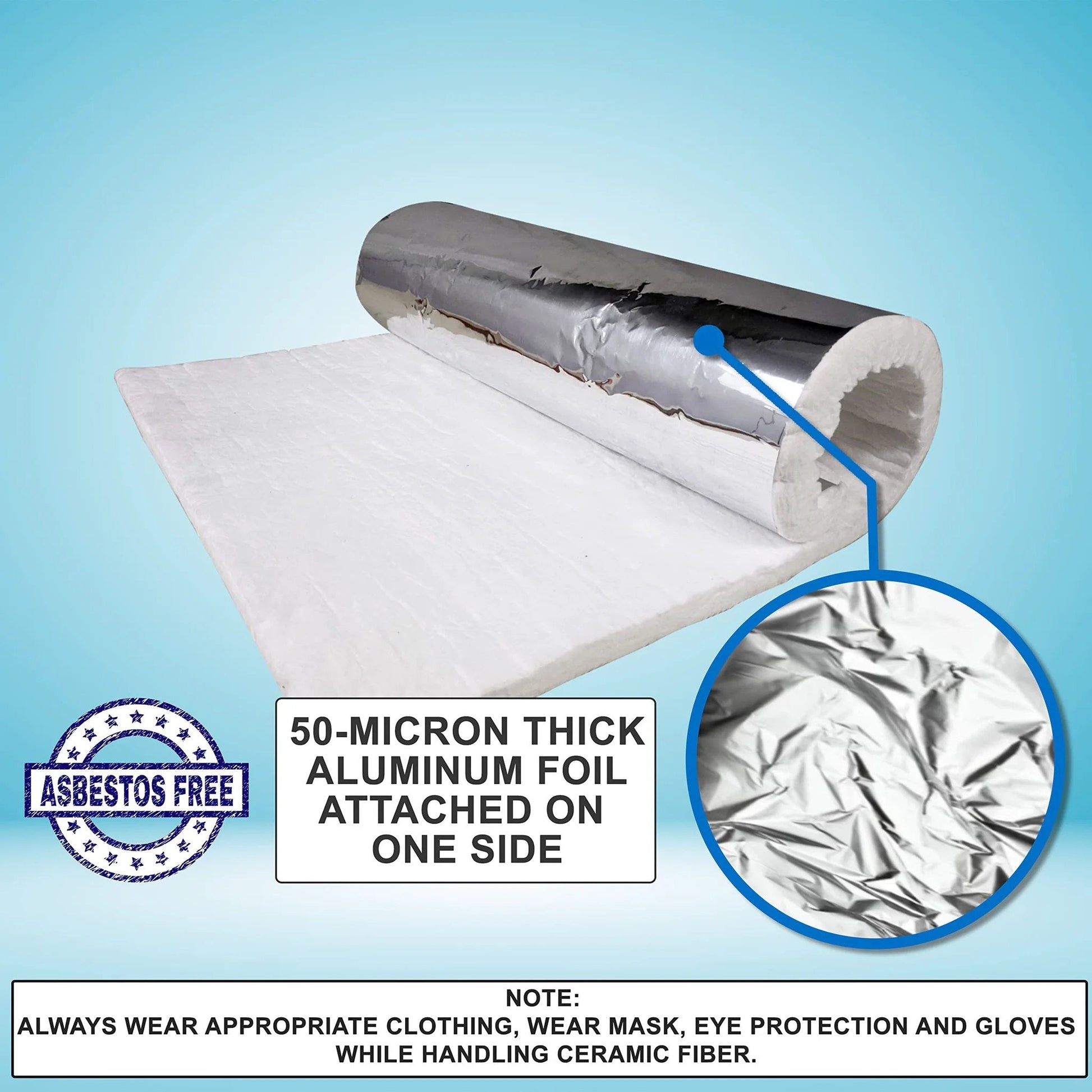 Ceramic Fiber Blanket With Aluminum Foil Facing For High Temp Insulation Half Inch Thick By 24 In By 36 In Rugged And Reliable
