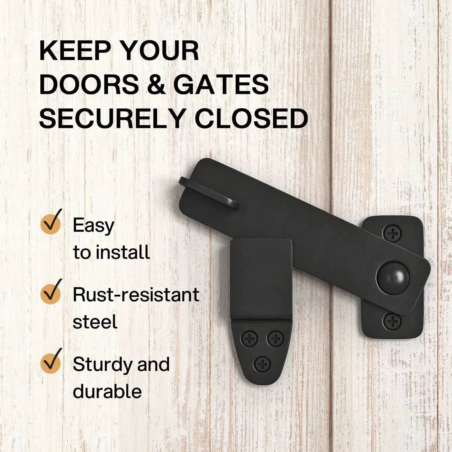 Vintage Style Black Wrought Iron Flip Latch Hardware Kit For Double Doors, Barn Doors, Garden Gate, shown with features