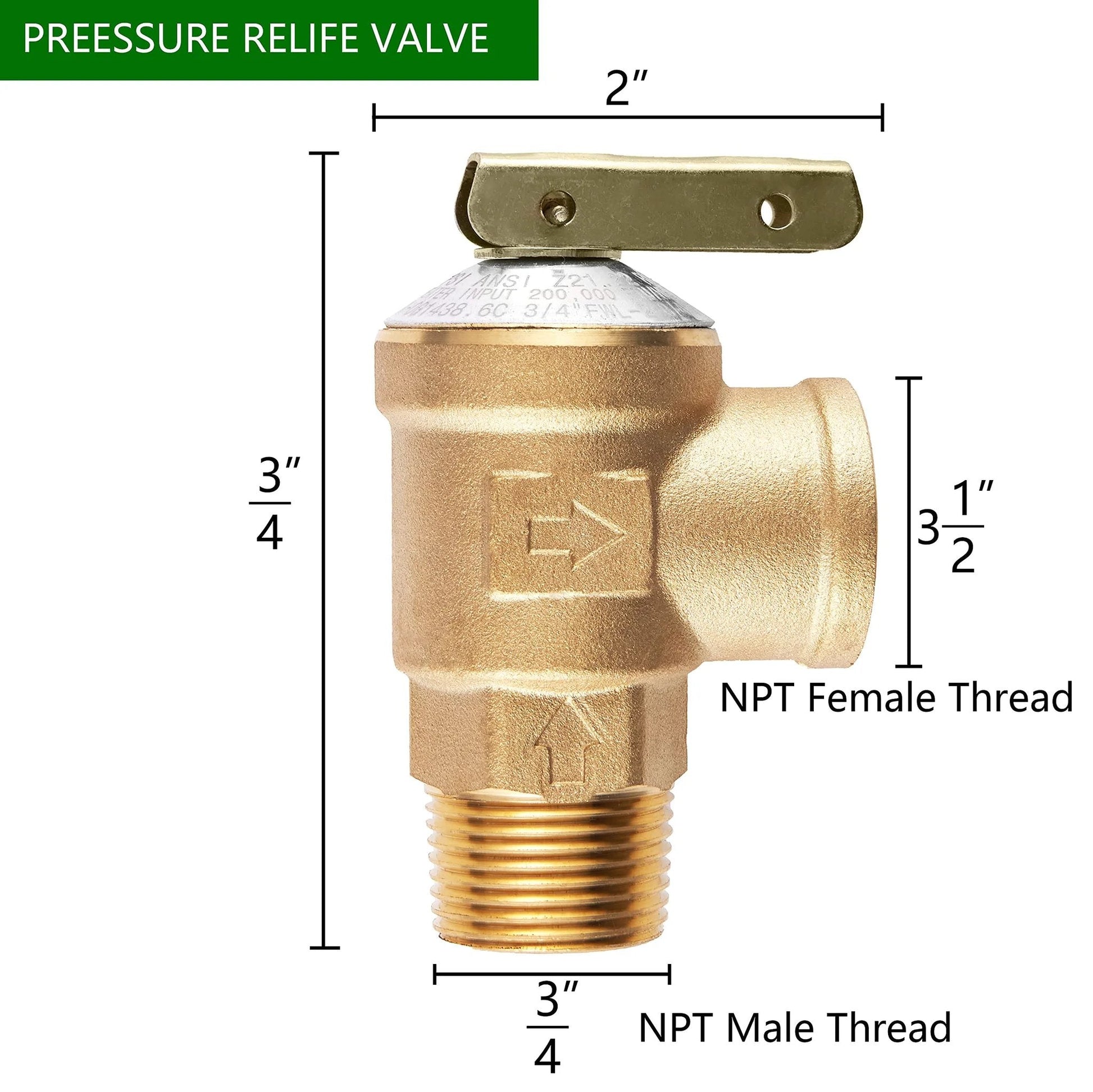 Tankless Water Heater Isolation Valve Kit 3/4 Inch NPT With Hot And Cold Full Port Valves, Integrated Drain Valve With Brass Safety Cap, And Pressure Relief Valve For Residential And Commercial Gas Units By EFIELD showcasing pressure relief valve dimensions