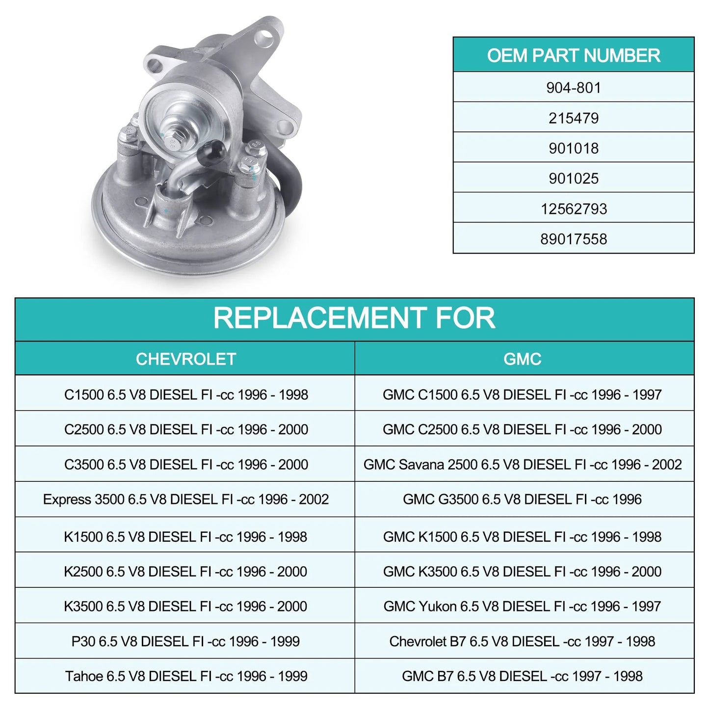 Premium Mechanical Vacuum Pump For 6.5L V8 Diesel Engines That Delivers Reliable Plug And Play Performance Compatible With 1996 To 2002 Chevy GMC C1500 C2500 C3500 Express 2500 3500 Yukon 12562793 89017558 From AULINK
