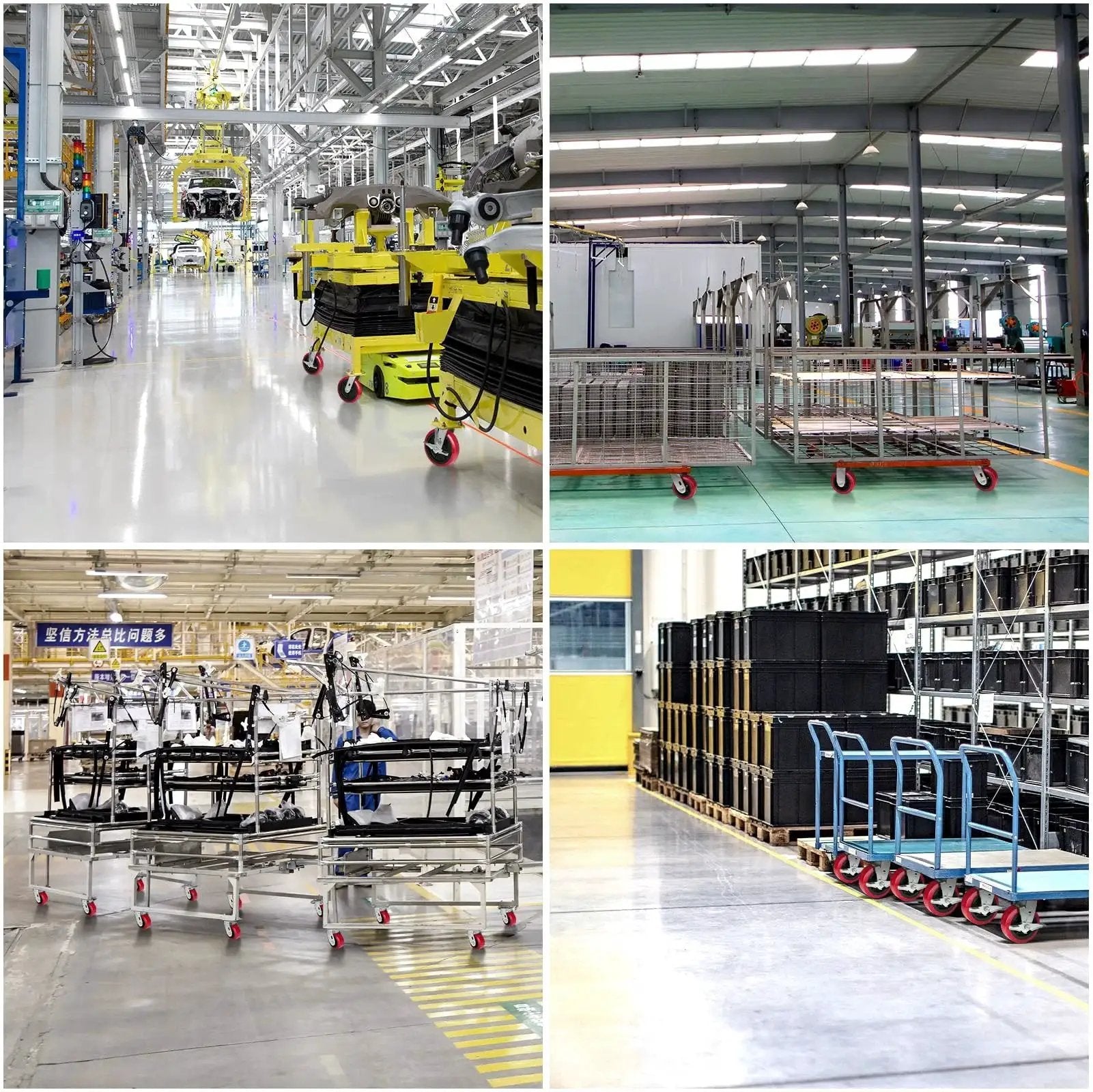 Warehouse carts equipped with Heavy Duty Polyurethane Caster Wheel 5 Inch By 2 Inch Replacement Set Of 4 on polished floors.