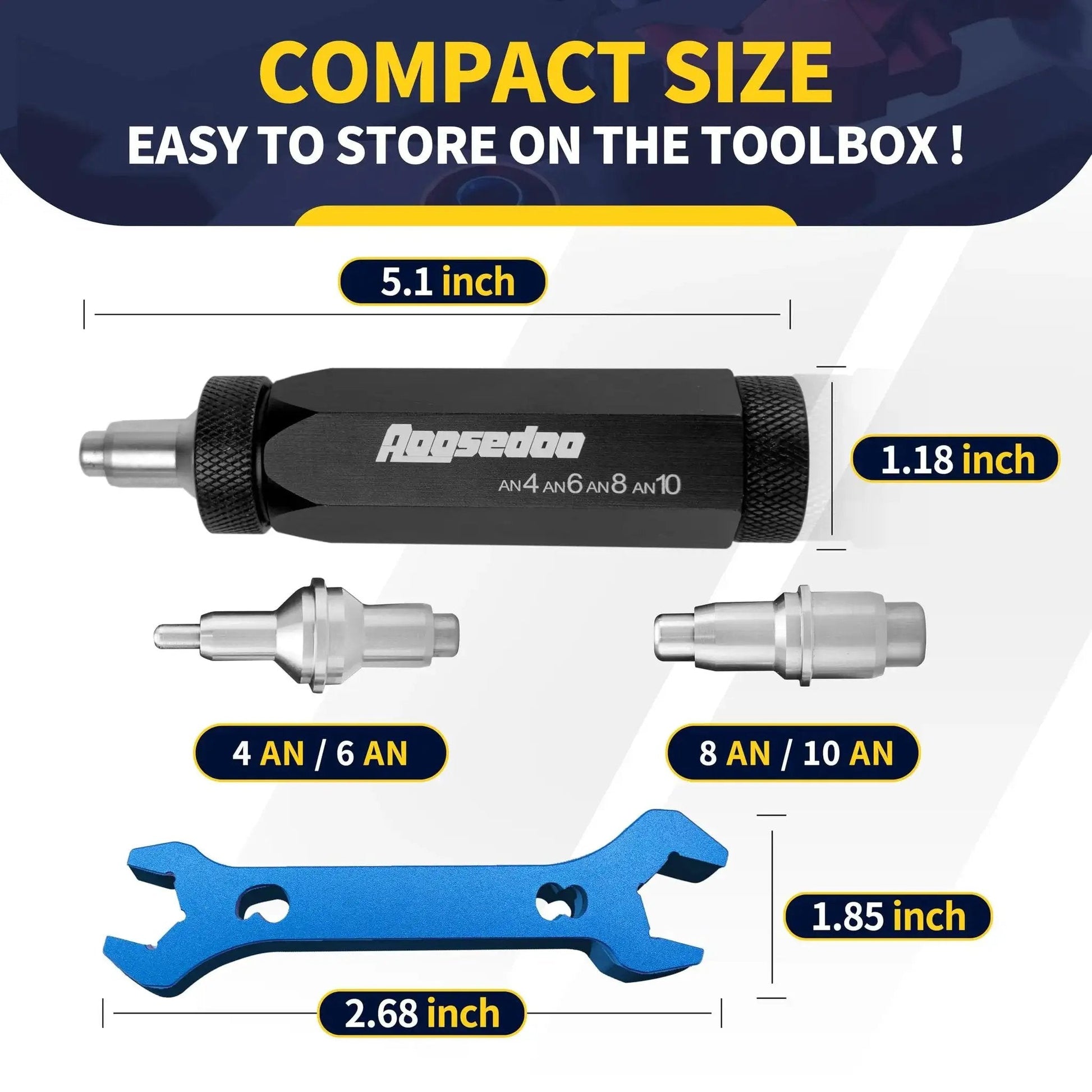 PTFE Hose Reaming Tool And AN Fittings Wrench Set For 4AN To 10AN Fuel Line, compact size with dimensions