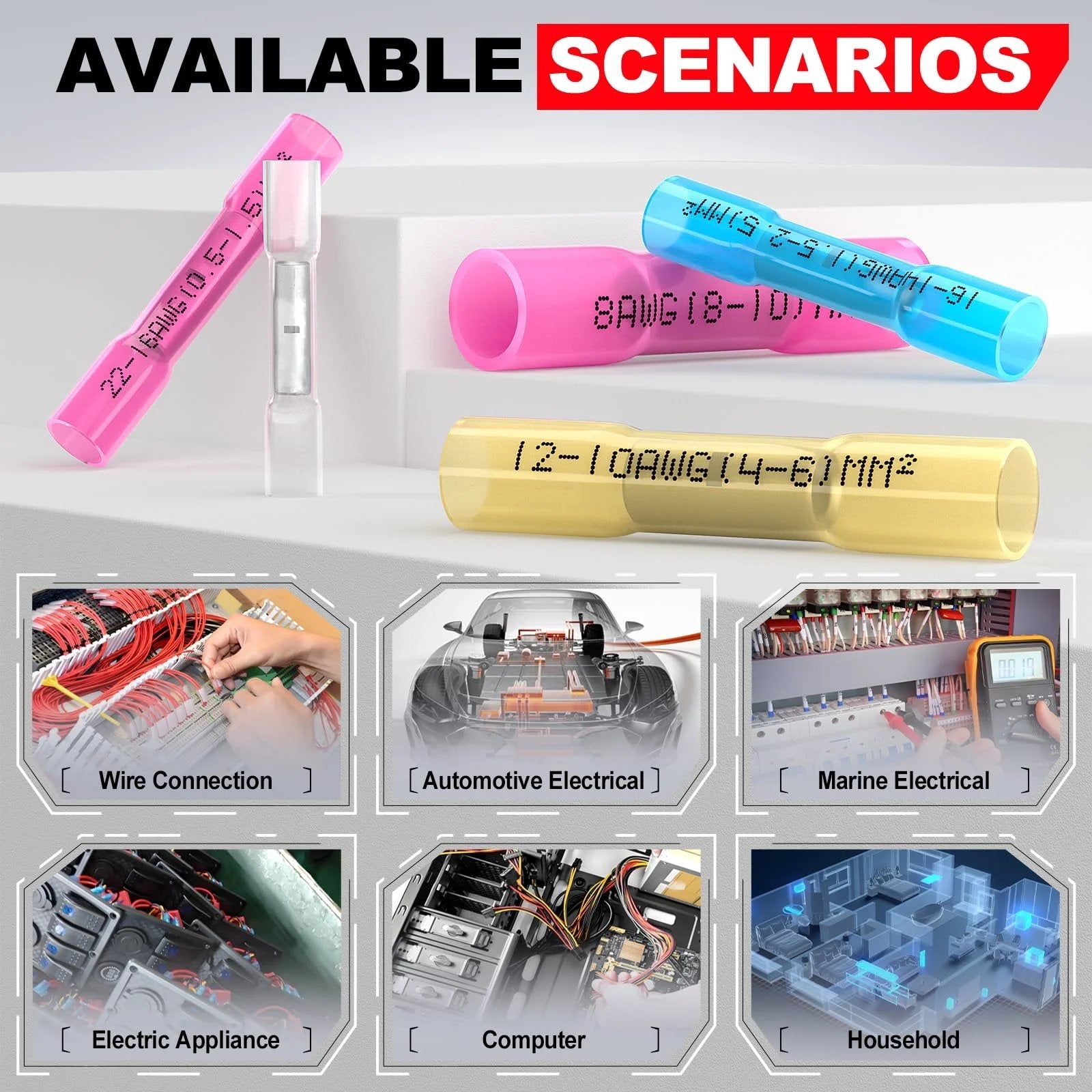 Heat Shrink Butt Connectors For 22 16 AWG 100 Pcs Waterproof Splice Terminals For Auto And Marine Wiring Uses
