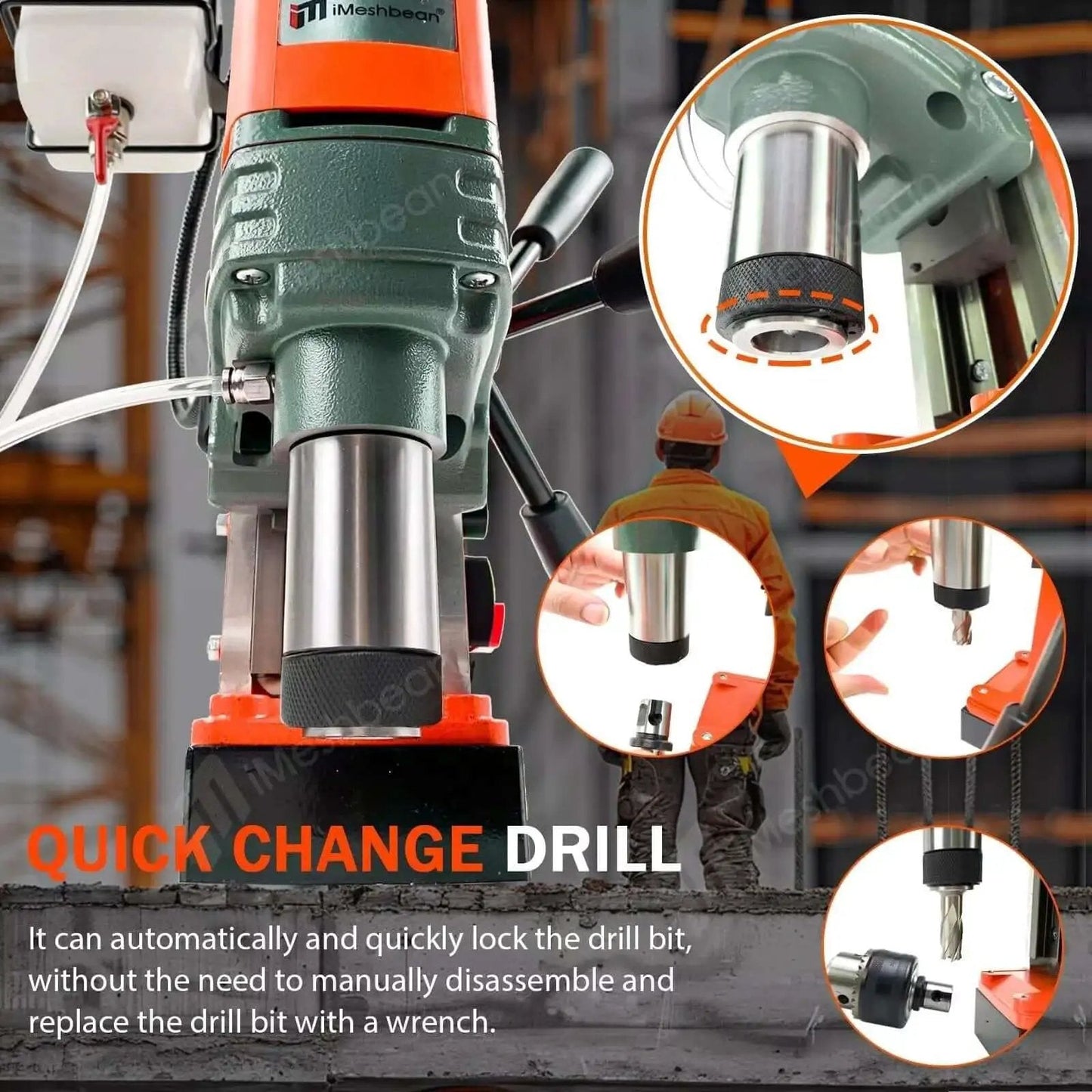 Workhorse 1400W Magnetic Drill Press With 2 Inch Capacity And 810 RPM Stepless Speed Reversible Direction 13000N for metalworking