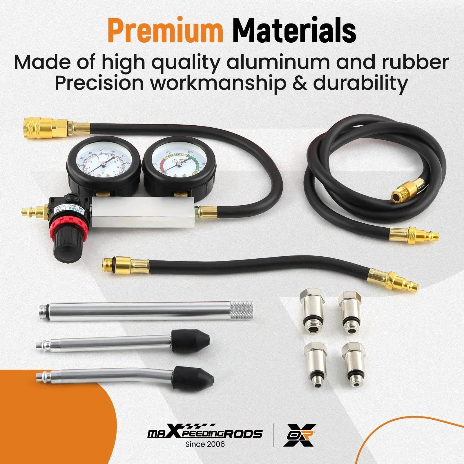 Dual Gauge Cylinder Leak Down Tester Kit For Gasoline Engines With Extension Rod And Simultaneous Pressure And Leak Rate Readouts