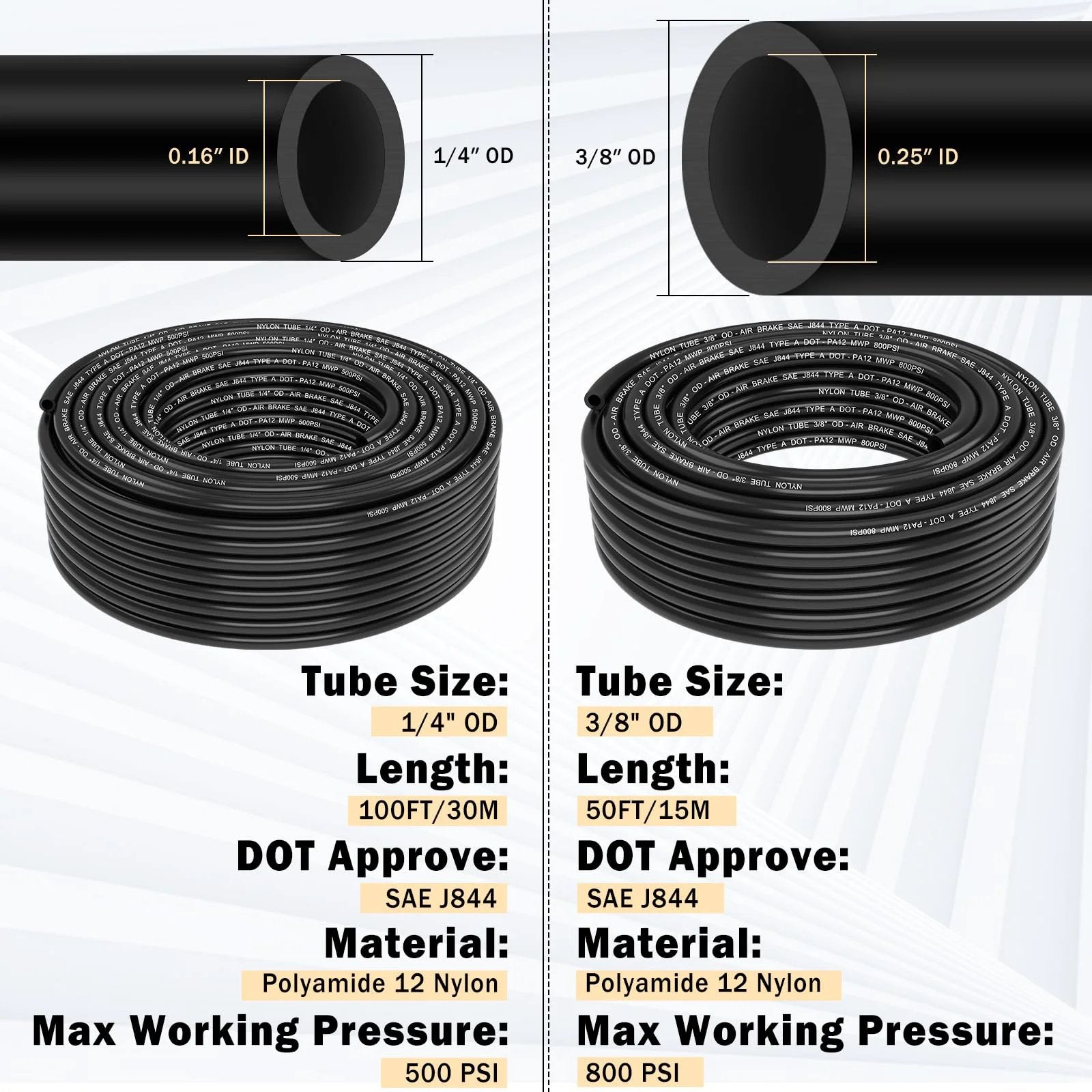 Brass DOT Air Line Fittings Kit CheeMuii 100 Foot One Quarter Inch And 50 Foot Three Eighth Inch Pneumatic Tubing Set
