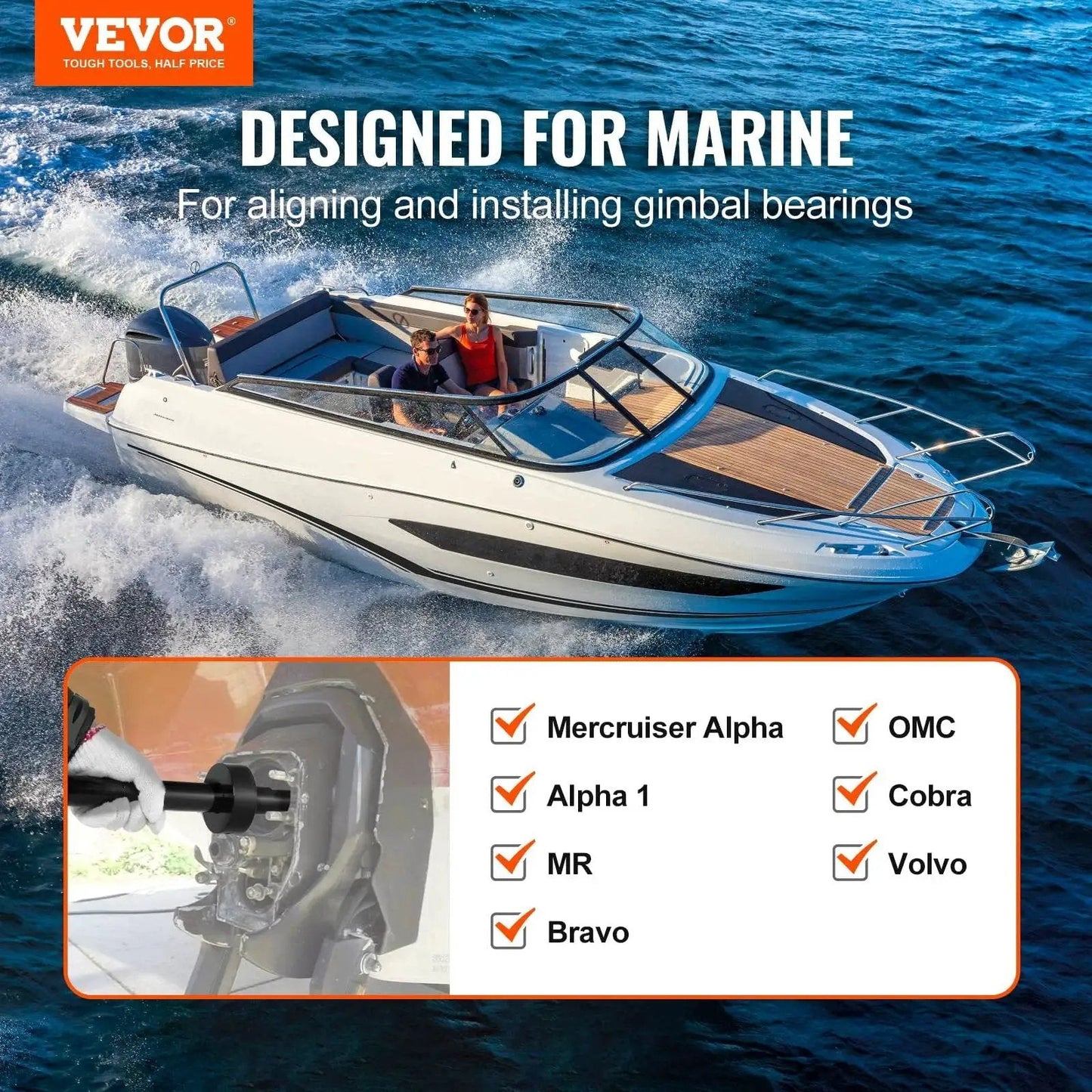 Boat with Gimbal Bearing Alignment And Install Kit For Marine Engines, compatible with Mercruiser Alpha, MR, Bravo, OMC, Cobra, Volvo.