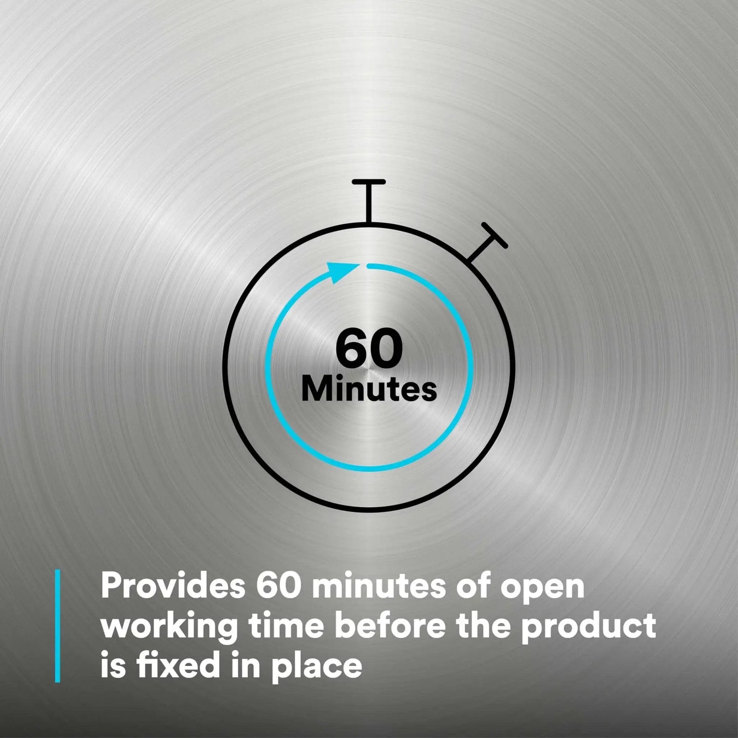 Timer illustrating 60-minute work life for DP460NS Epoxy Adhesive White 50 mL Cartridge For Metal Wood Ceramic Glass And Select Plastics.