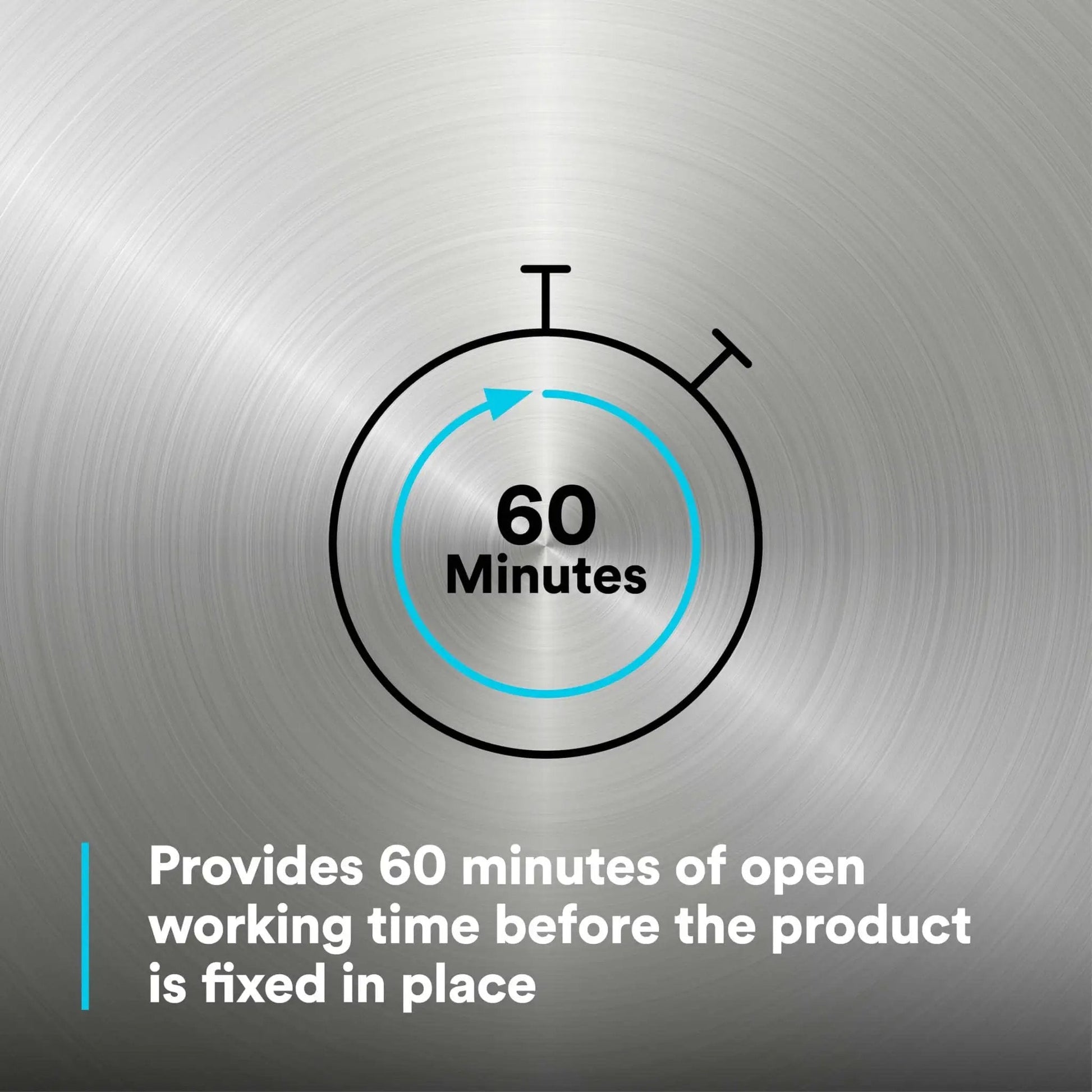 Timer illustrating 60-minute work life for DP460NS Epoxy Adhesive White 50 mL Cartridge For Metal Wood Ceramic Glass And Select Plastics.