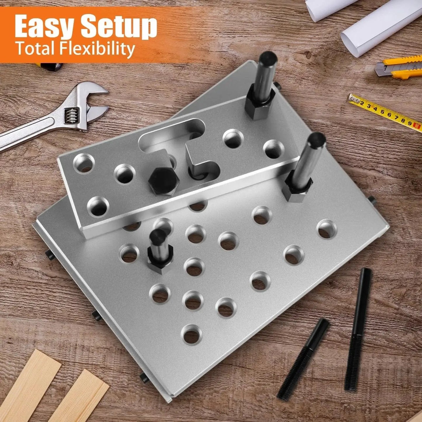 Universal 30 Ton Bearing and Bushing Press Fixture Kit with high strength aluminum plate on a wooden workshop table.